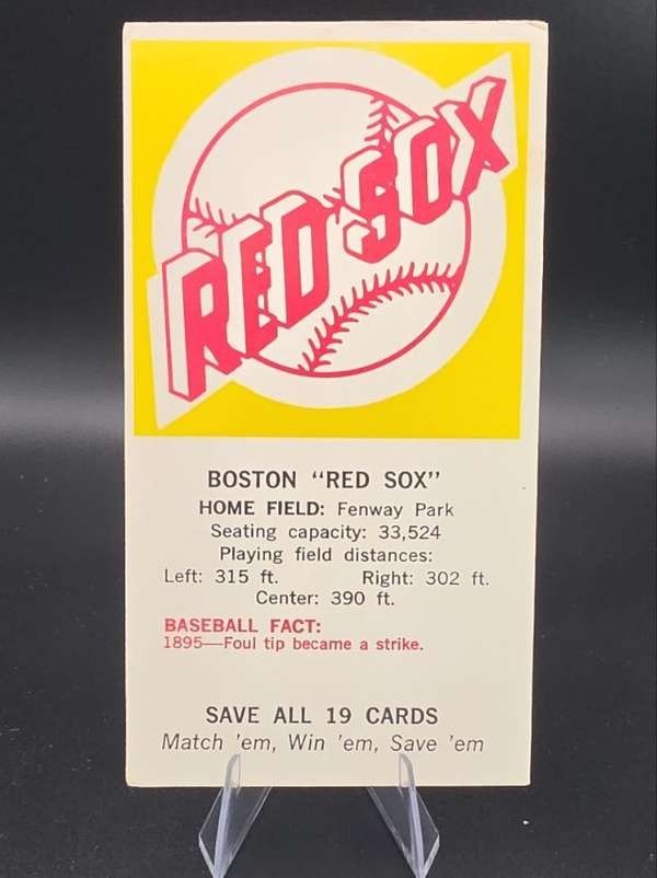 1968 Fleer Tallboy Team Info Cards #NNO Boston Red Sox Excellent