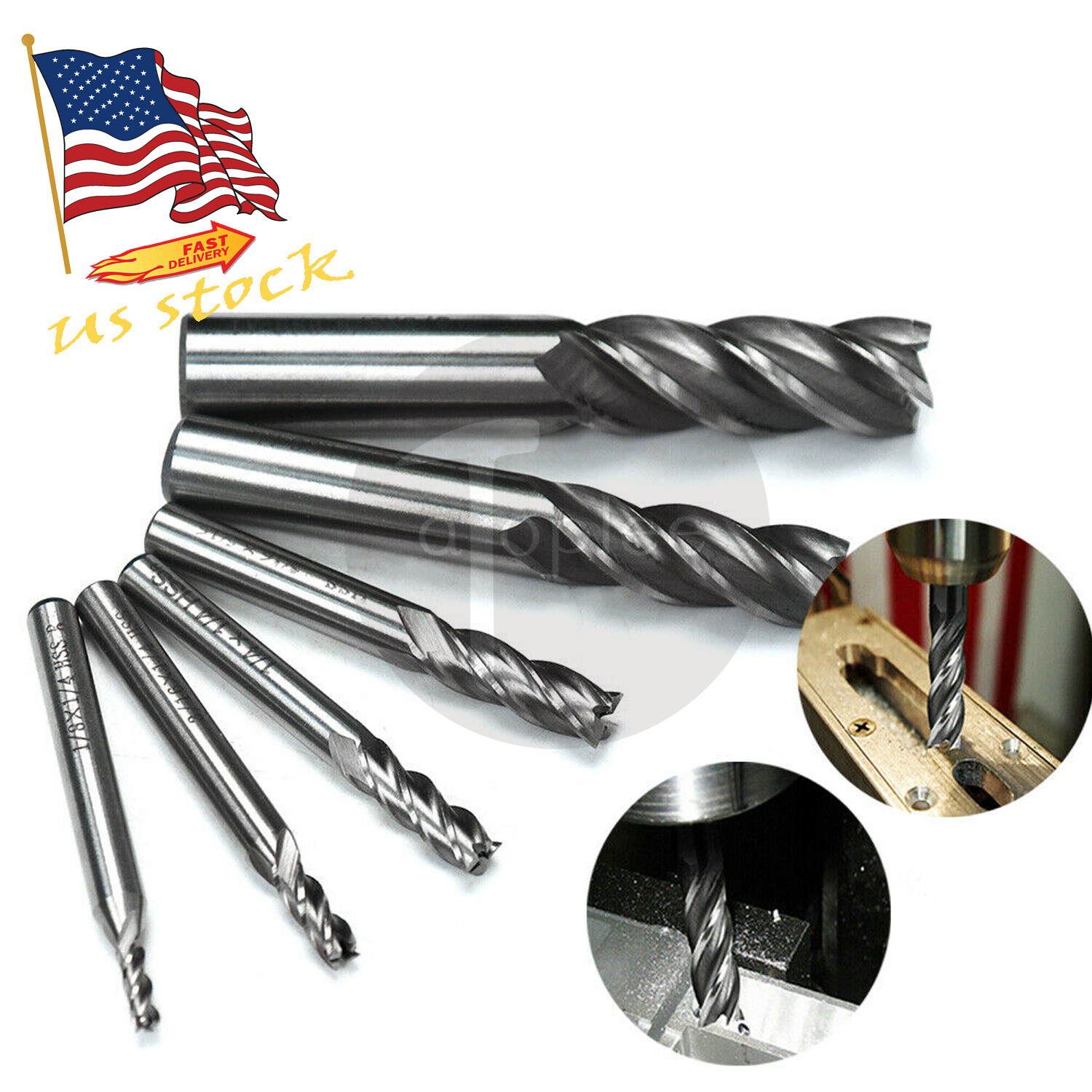 6Pcs HSS CNC 4 Flute Spiral Bit End Mill Cutter set 1/8\ 6Pcs HSS CNC 4 Flute Spiral Bit End Mill Cutter set 1/8\