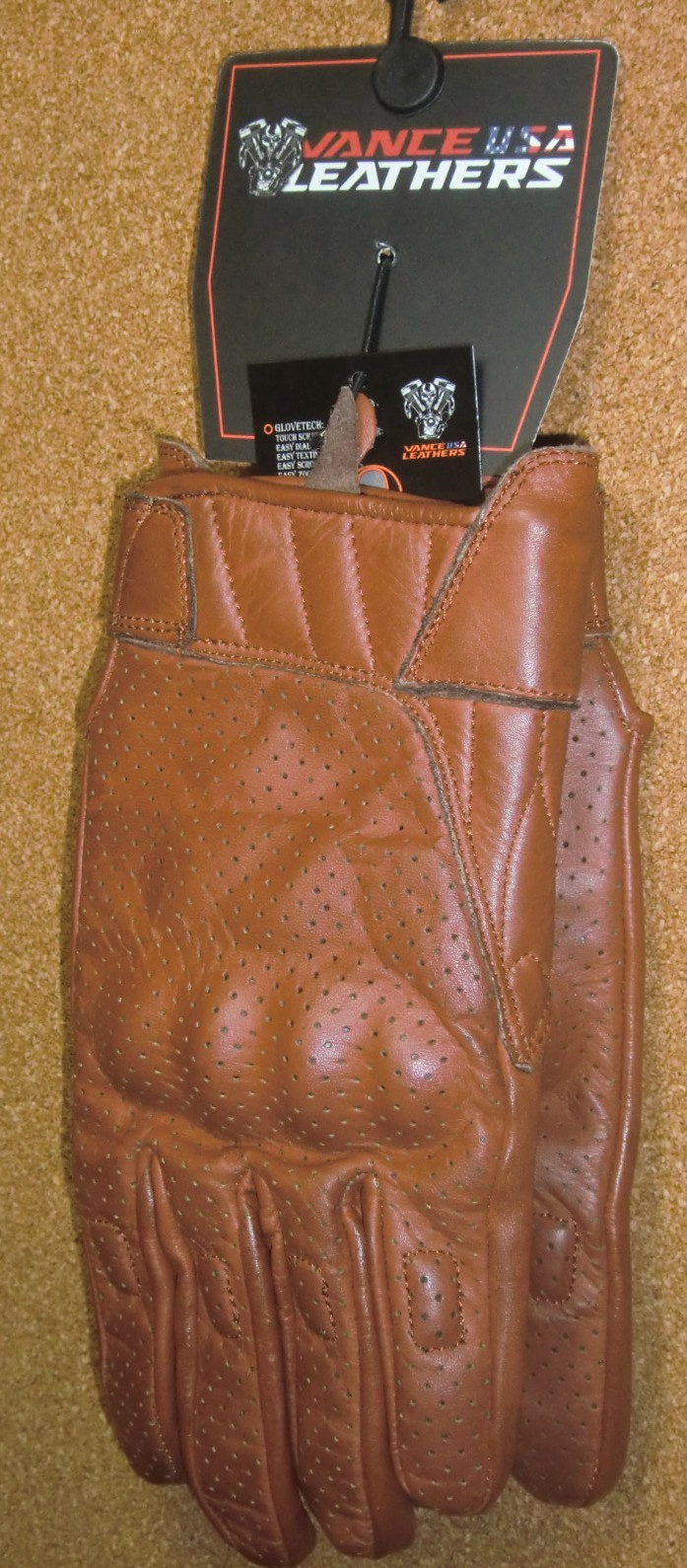 Vance Leathers Men\'s Premium Waxed Leather Perforated Motorcycle Gloves / Large Vance Leathers Men\'s Premium Waxed Leather Perforated Motorcycle Gloves / Large