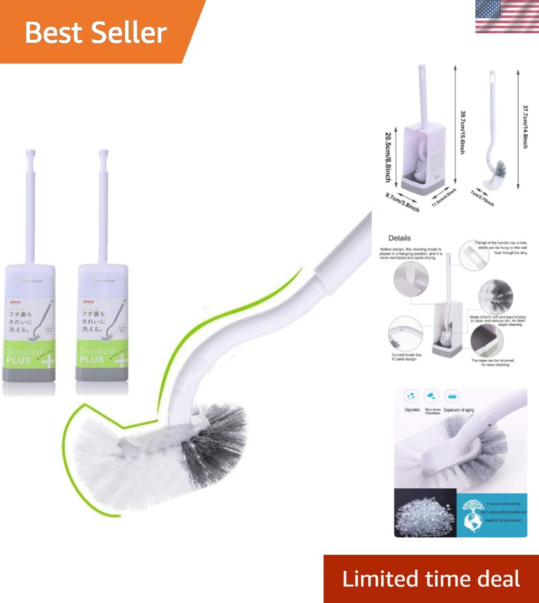 Marbarsse Bathroom Toilet Bowl Brush and Holder, Curved Design Toilet Brush f...