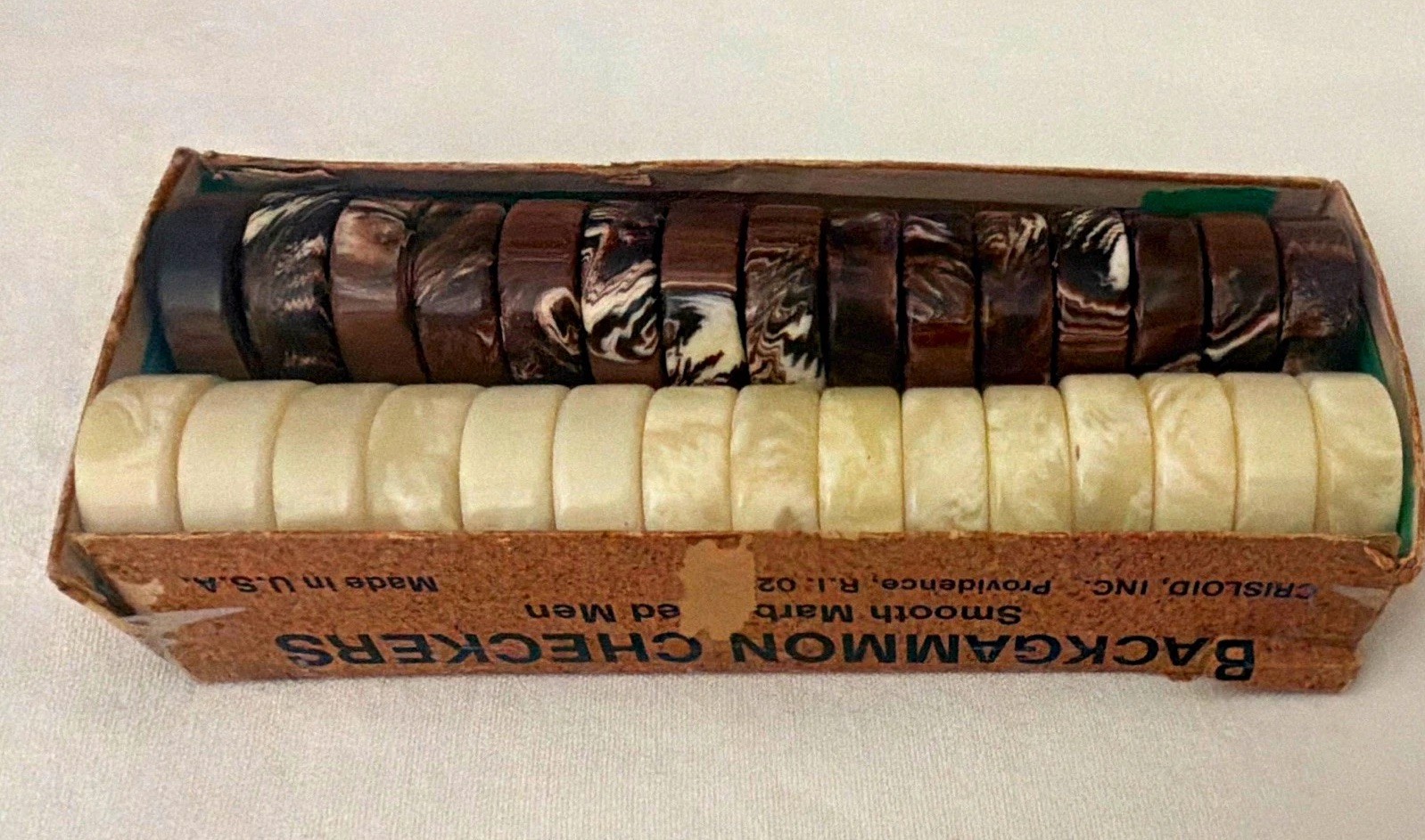 VTG Crisoloid Smooth Marbleized Men Backgammon Checkers Brown 7 Cream USA