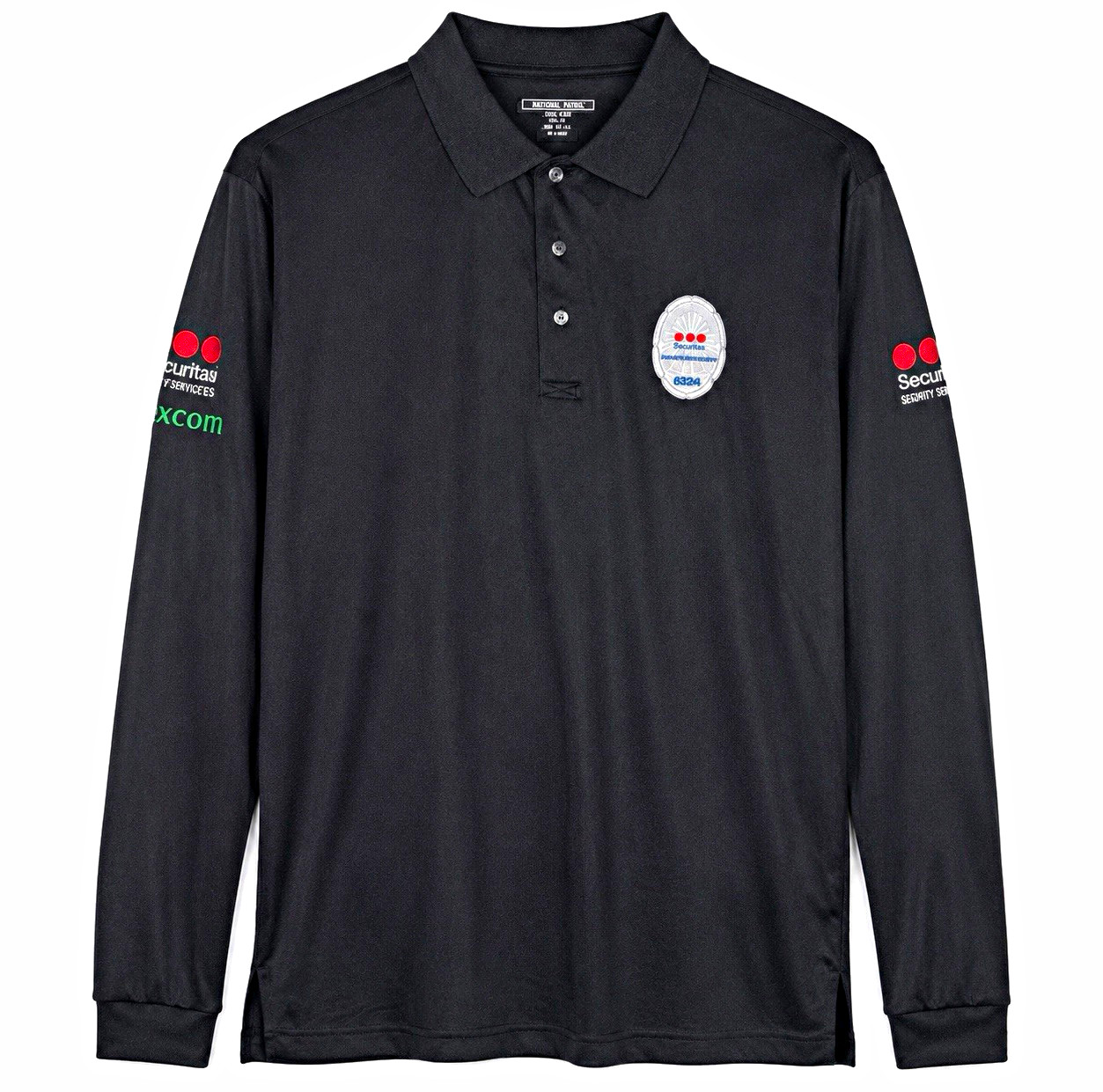 National Patrol Black Long Sleeve Security Polo Shirt 2XL Polyester Knit NEW