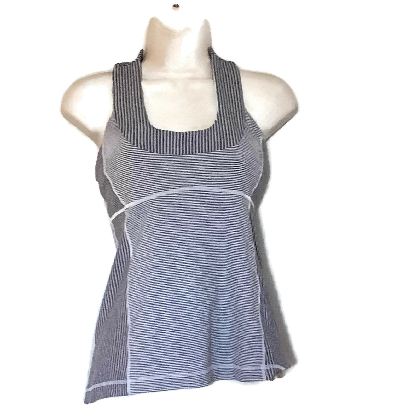 Lululemon  Women\'s Size 6 Racerback Tank Top Grey & White Striped Print