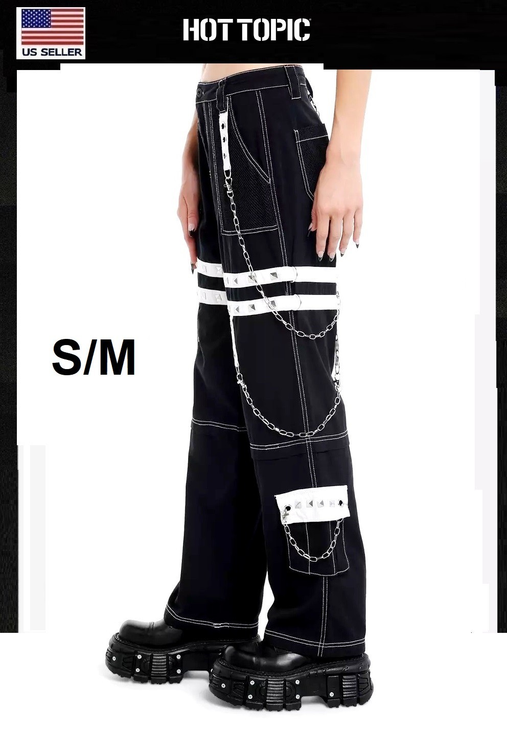 Hot Topic Tripp Pants Punk Rock Gothic Trouser Suspender Chain bondage Skater Hot Topic Tripp Pants Punk Rock Gothic Trouser Suspender Chain bondage Skater