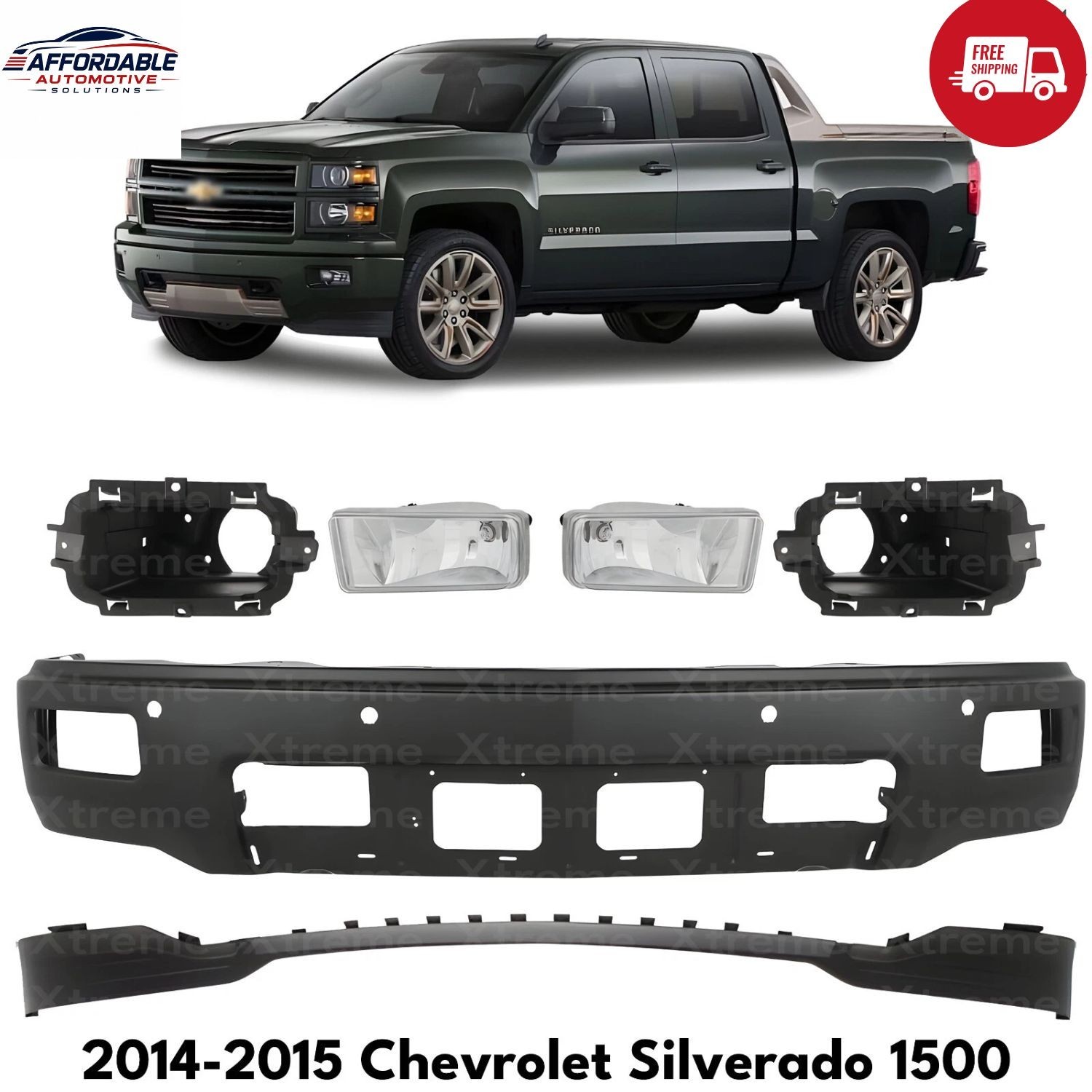 Front Bumper Paintable & Fog Lights Kit For 2014-2015 Chevrolet Silverado 1500