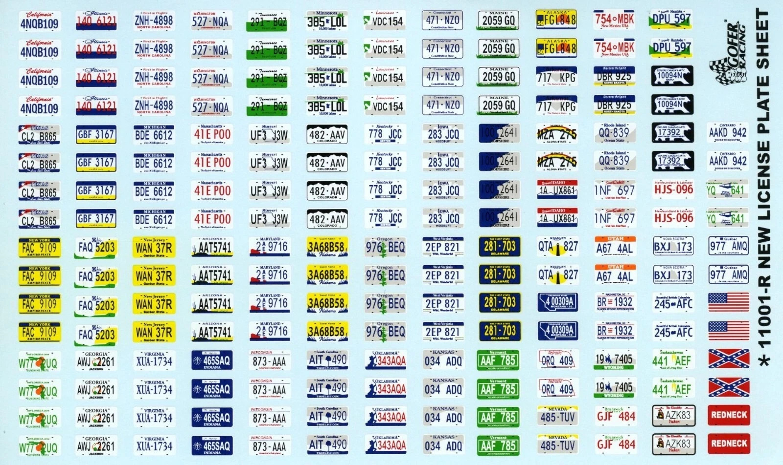 GOFER 11001- 12006 Street, Race, Drag Car + PU Truck Decal Sheets 1/24 and 25th