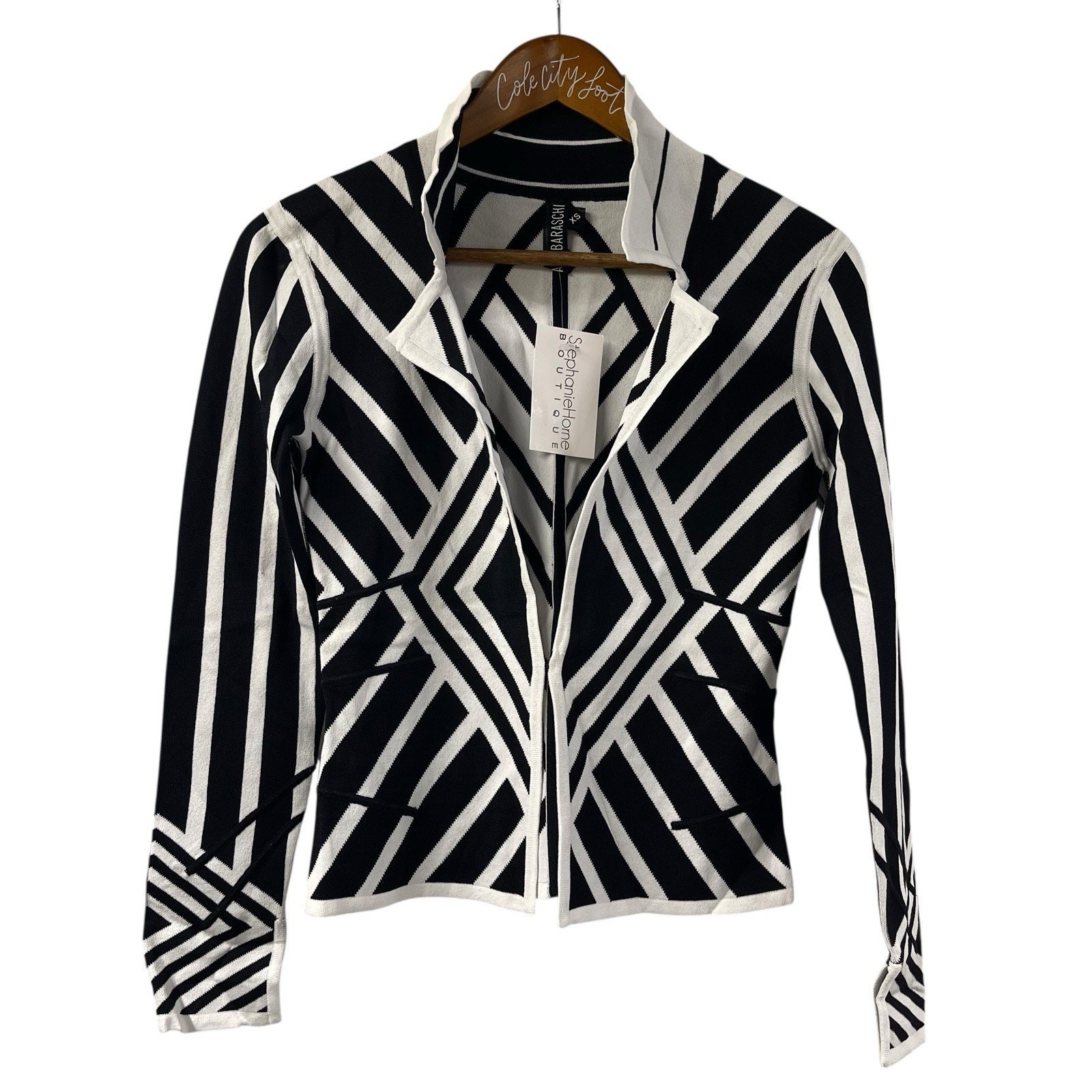 Yoana Baraschi Black White Basketweave Sweater Top Blazer Jacket XS $289