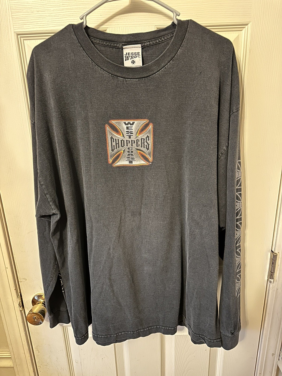Vtg West Coast Choppers Long Sleeve T-Shirt Mens 2XL Black Long Beach Jesse Who