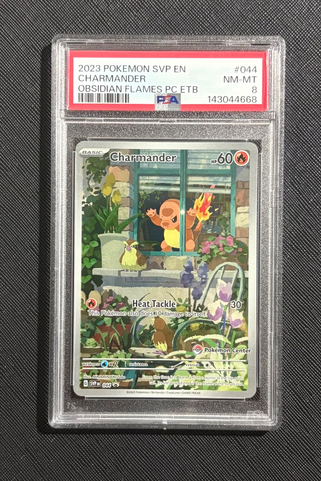 POKEMON 2023 OBSIDIAN FLAMES ETB CHARMANDER POKEMON CENTER PROMO 044 PSA 8