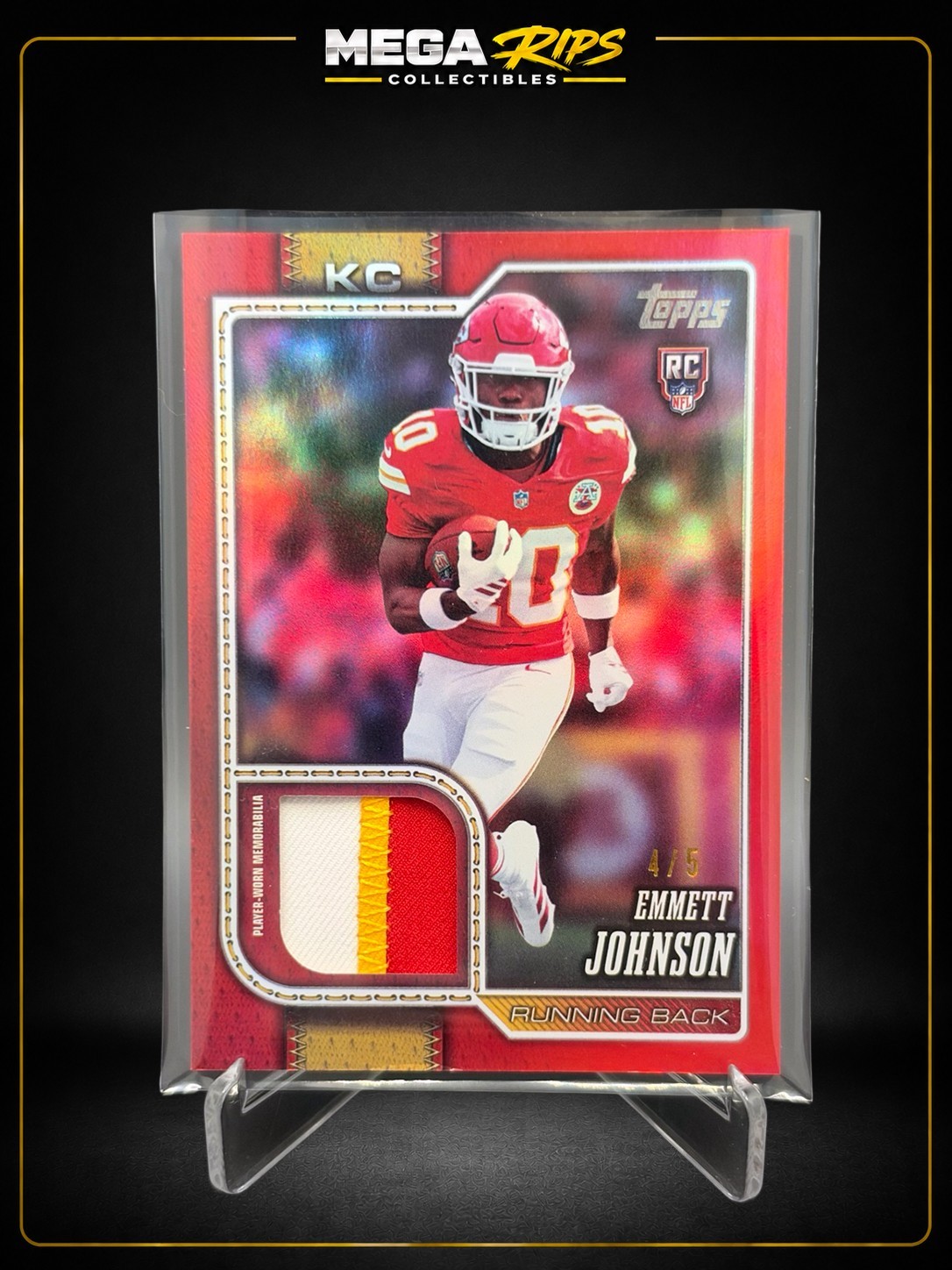 2026 Topps Flagship Football Emmett Johnson Rookie Patch Relic Red /5 Chiefs RC