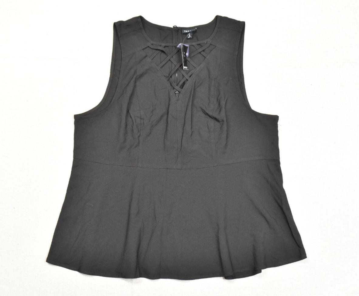 Torrid Plus Size 2 2X 18-20 Black Sleeveless Caged Cutout Peplum Top Blouse NWT