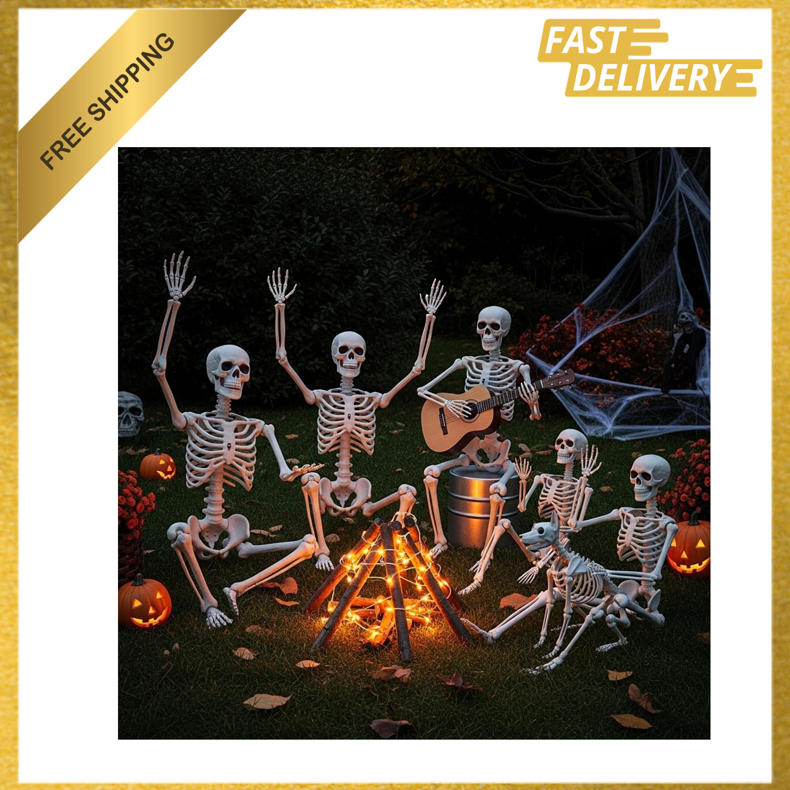 6 Piece Life Size Halloween Skeletons Set, Full Size Plastic Decor, 5.4 Feet and 6 Piece Life Size Halloween Skeletons Set, Full Size Plastic Decor, 5.4 Feet and