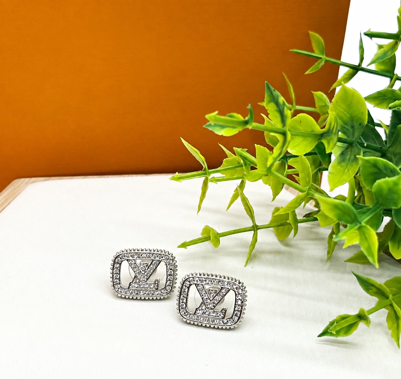 Luxury earrings Silver Tone Rectangle Logo, stainless steel Luxury earrings Silver Tone Rectangle Logo, stainless steel