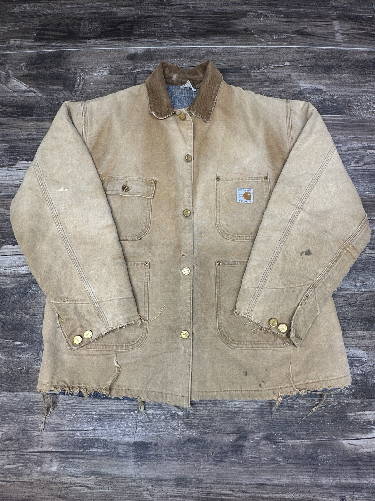 Vintage Carhartt Chore Jacket 100 Years 1889-1989 XL Canvas Beige 1989 USA