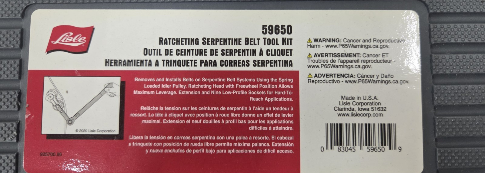 Lisle 59650 11pc Ratcheting Serpentine Belt Tool Kit with Extension NOS