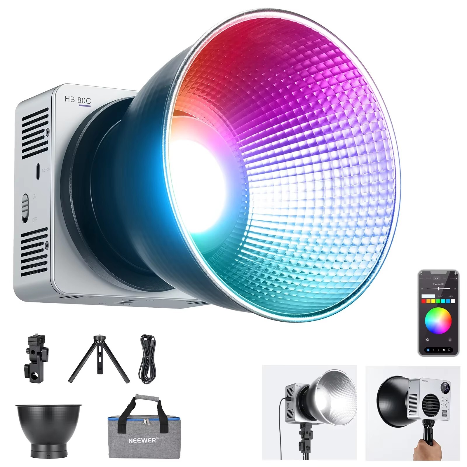 NEEWER HB80C 80W RGB LED Video Light Studio Photography Fill Light 2500K-7500K NEEWER HB80C 80W RGB LED Video Light Studio Photography Fill Light 2500K-7500K