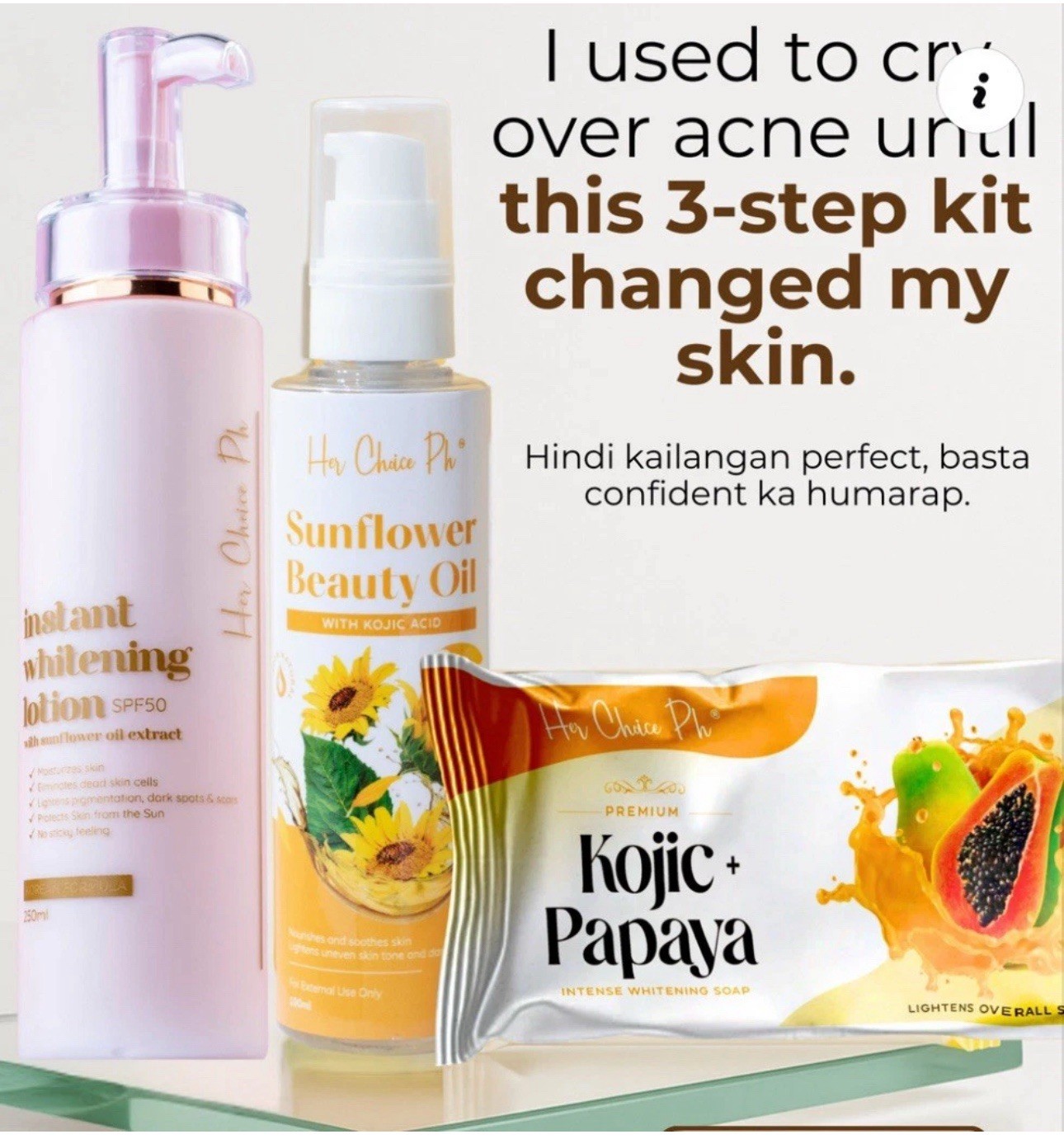 Her Choice PH Set C: Kojic Soap, Body Lotion & Sunflower Beauty Oil