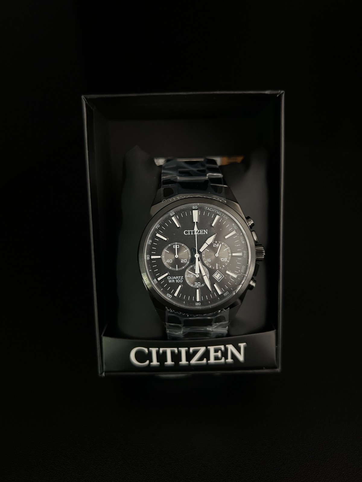 Citizen AN8175-55E Quartz Men\'s Black Ion-Plated Chronograph Watch $240 NIB