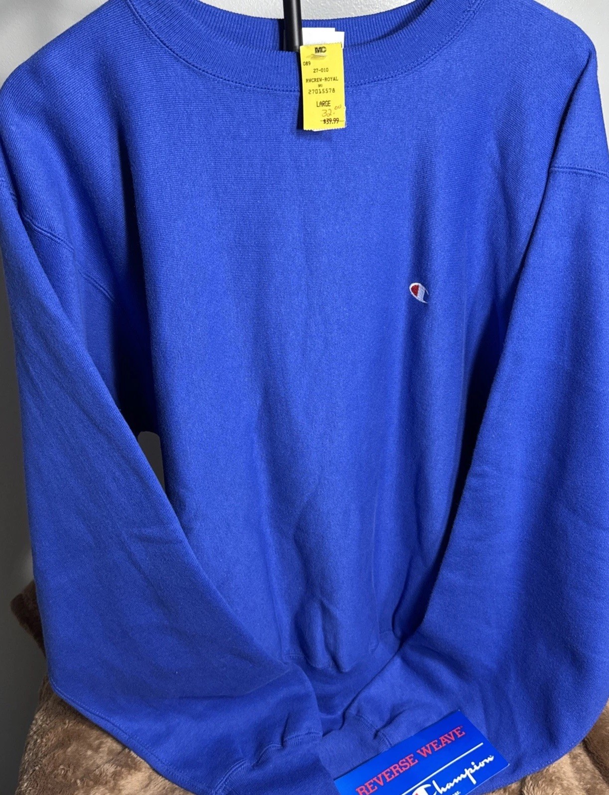 1980s Royal Blue Champion Reverse Weave L Warmup Sweat NWT Deadstock Made In USA
