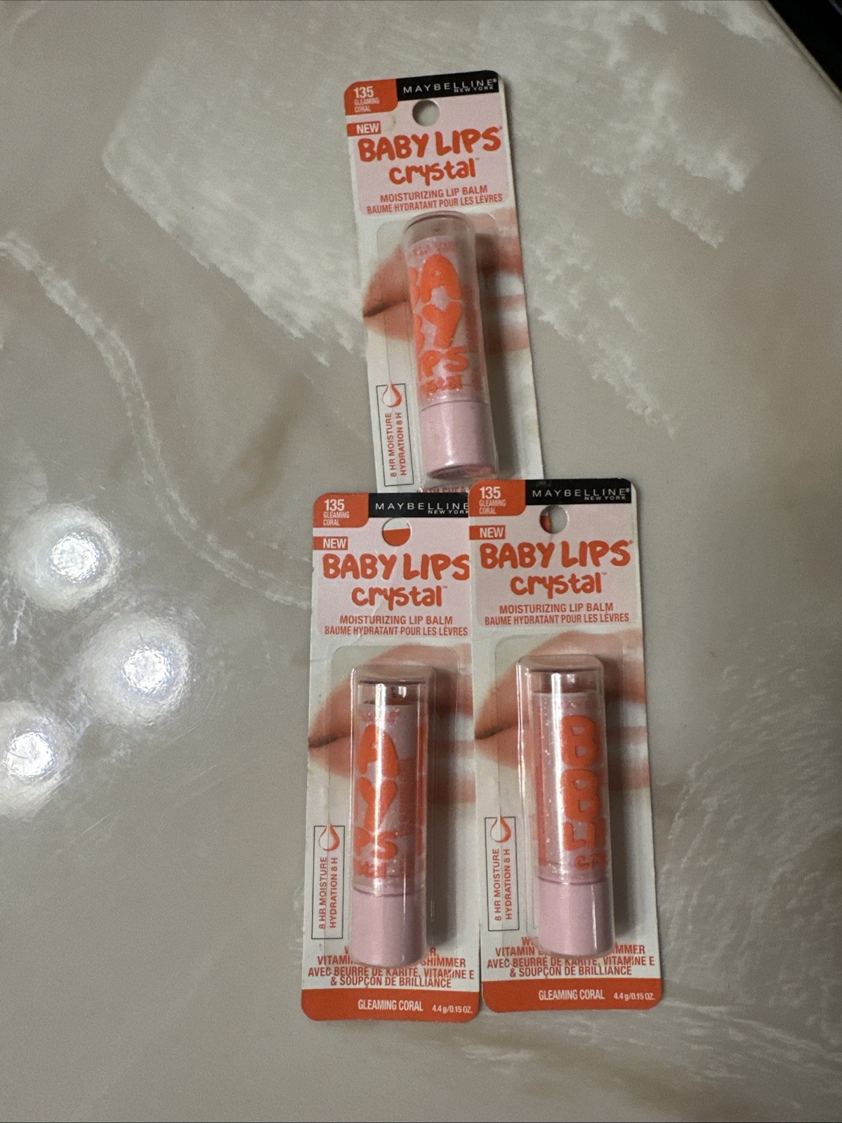 NEW Lot Maybelline Baby Lips Crystal Moisturizing Lip Balm-135 GLEAMING CORAL