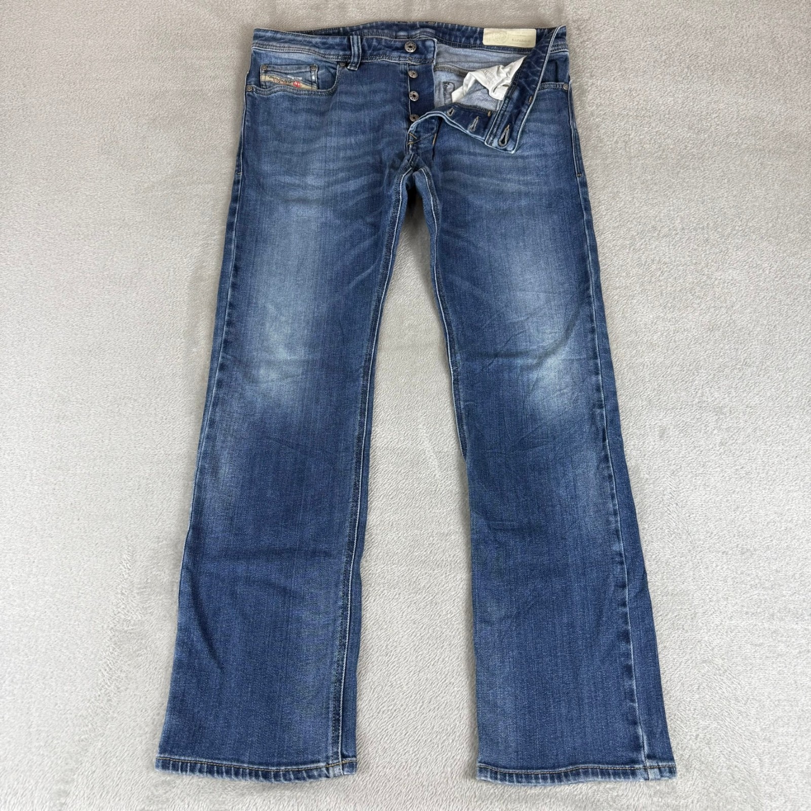 Diesel Safado-R Slim Straight Jean Mens 34x32 Blue Distressed Button Fly Stretch