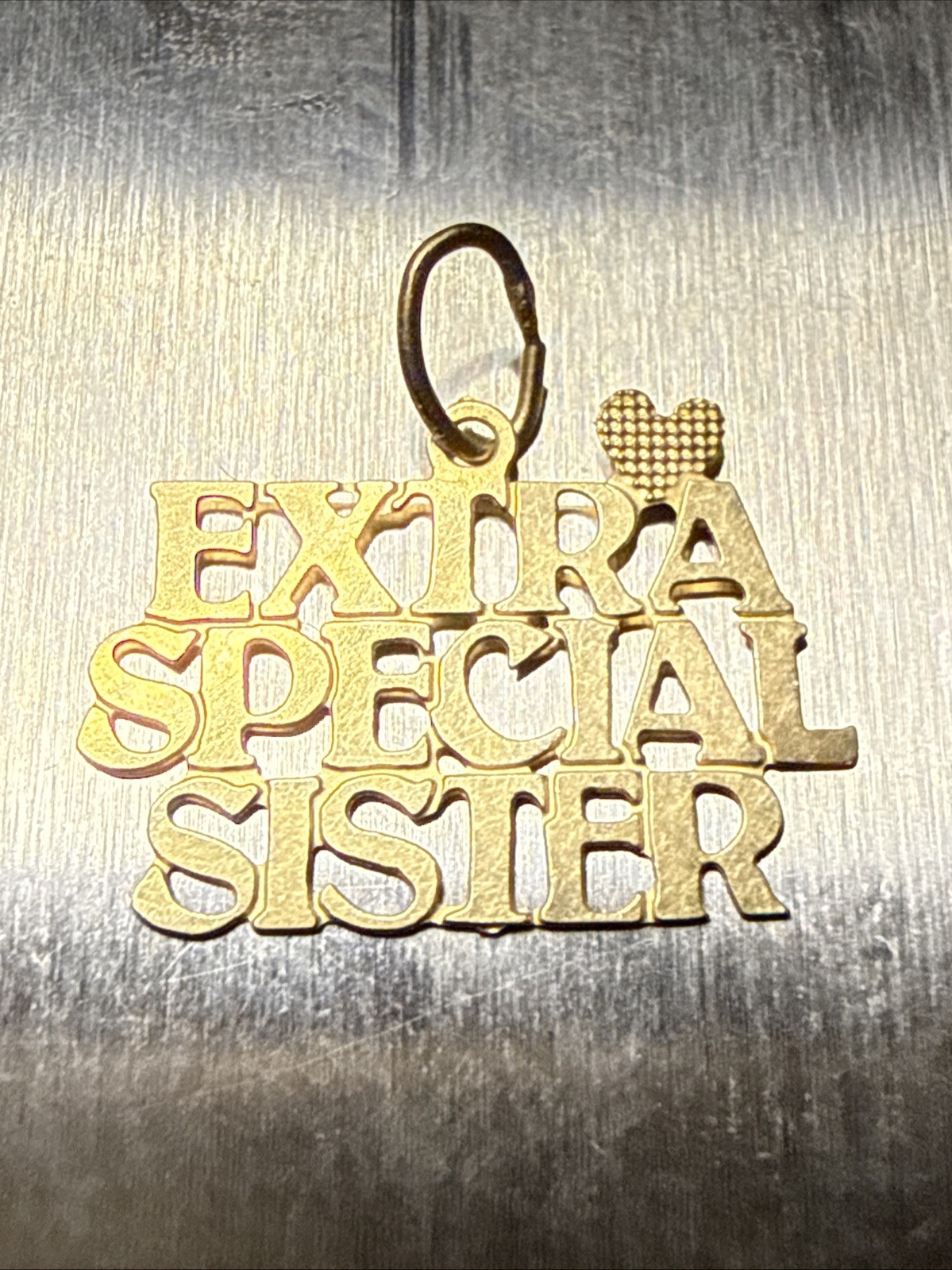 Vintage 14K Yellow Gold EXTRA SPECIAL SISTER Charm Pendant Tiny Heart Solid Vintage 14K Yellow Gold EXTRA SPECIAL SISTER Charm Pendant Tiny Heart Solid