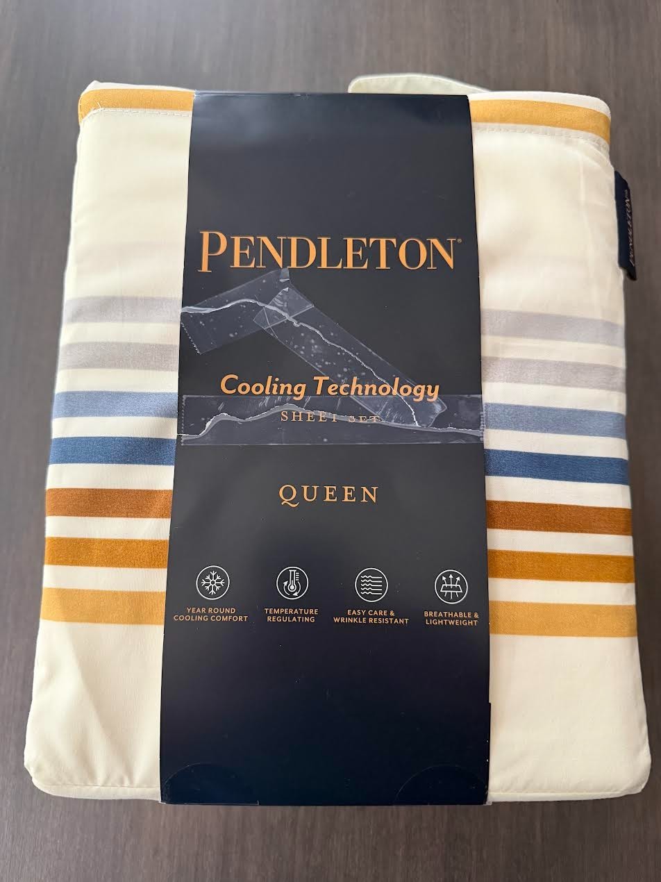 NWT Pendleton COOLING 4-Pc QUEEN Sheet Set GRAY/BLUE/GOLD/BROWN WESTLAND STRIPE NWT Pendleton COOLING 4-Pc QUEEN Sheet Set GRAY/BLUE/GOLD/BROWN WESTLAND STRIPE