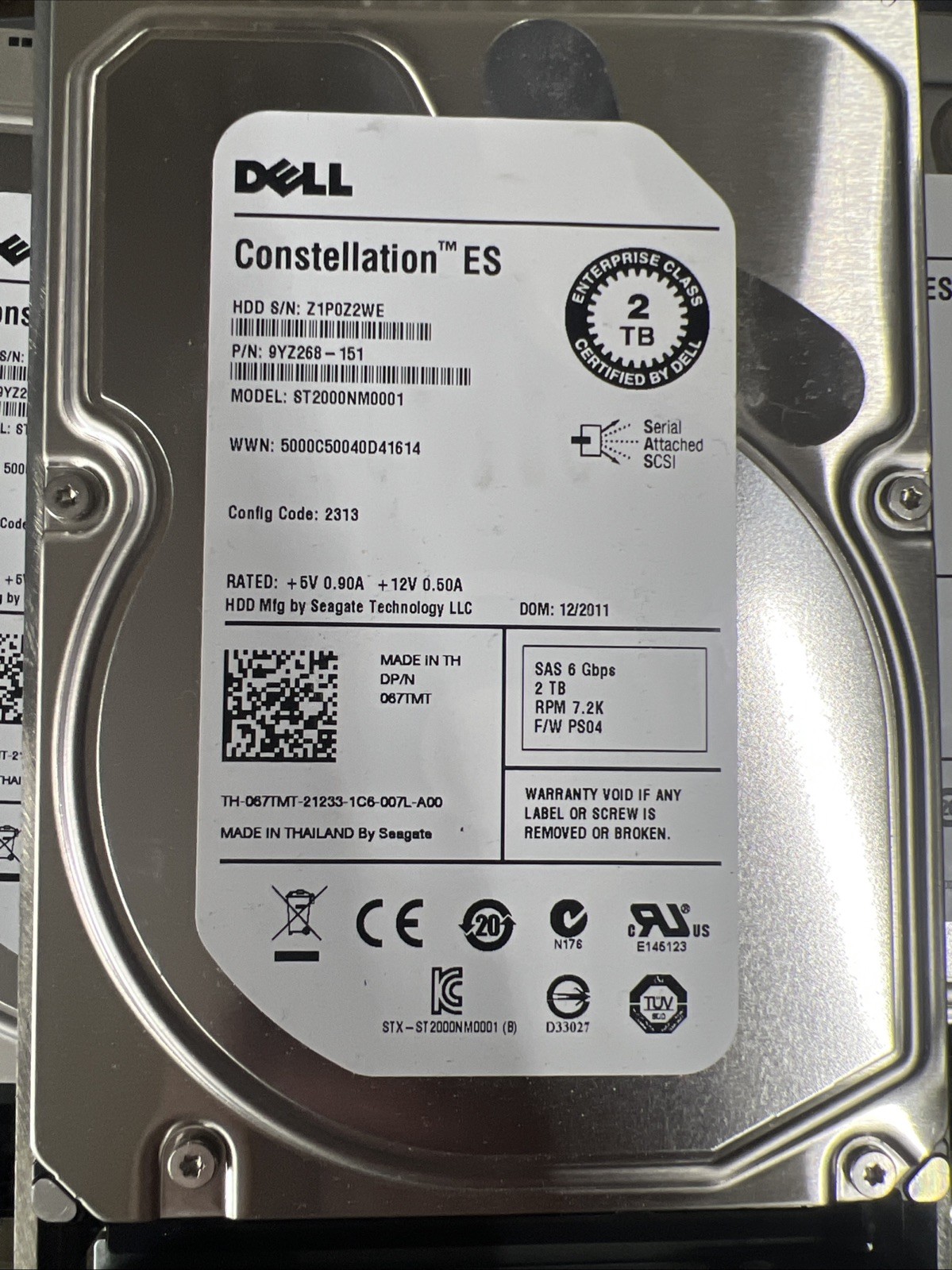 LOT OF 5 DELL 0T7F78 SEAGATE ES.3 ST2000NM0023  2TB SAS SERVER HARD DRIVE