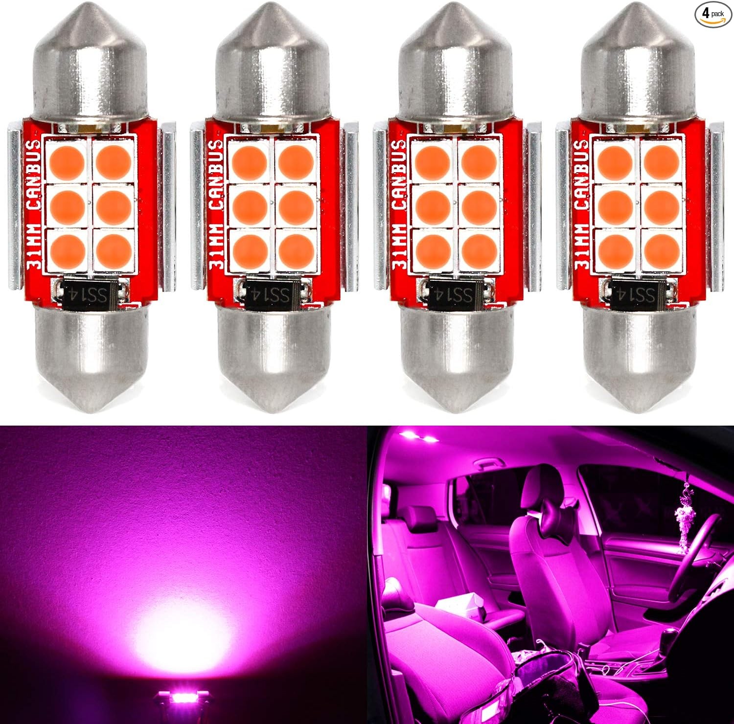 Super Bright DE3175 LED Purple Bulb 3030 6-SMD Festoon 1.25\