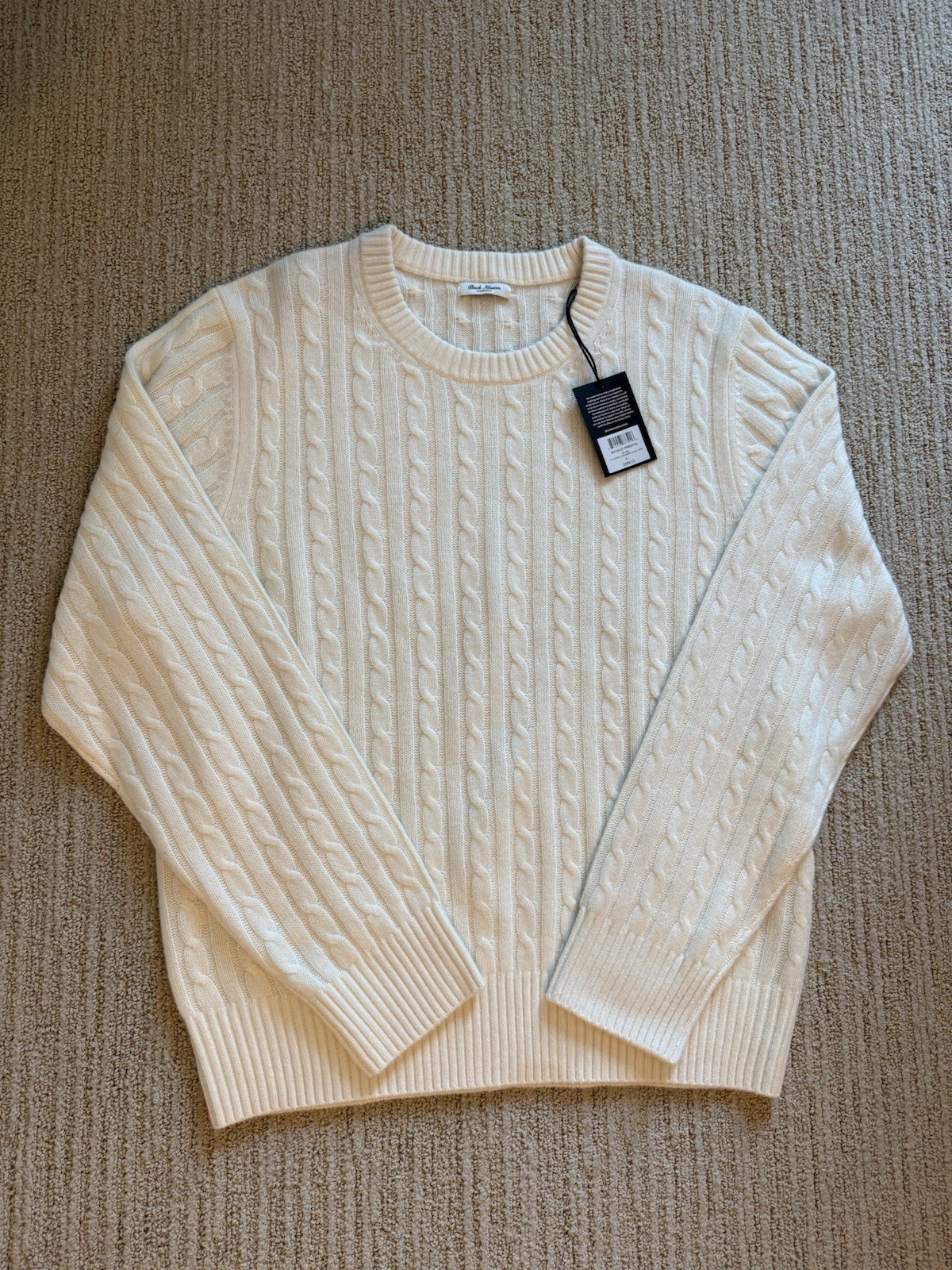 Buck Mason Natural California 100% Cashmere Cable Crew Neck Sweater Cream XL Buck Mason Natural California 100% Cashmere Cable Crew Neck Sweater Cream XL