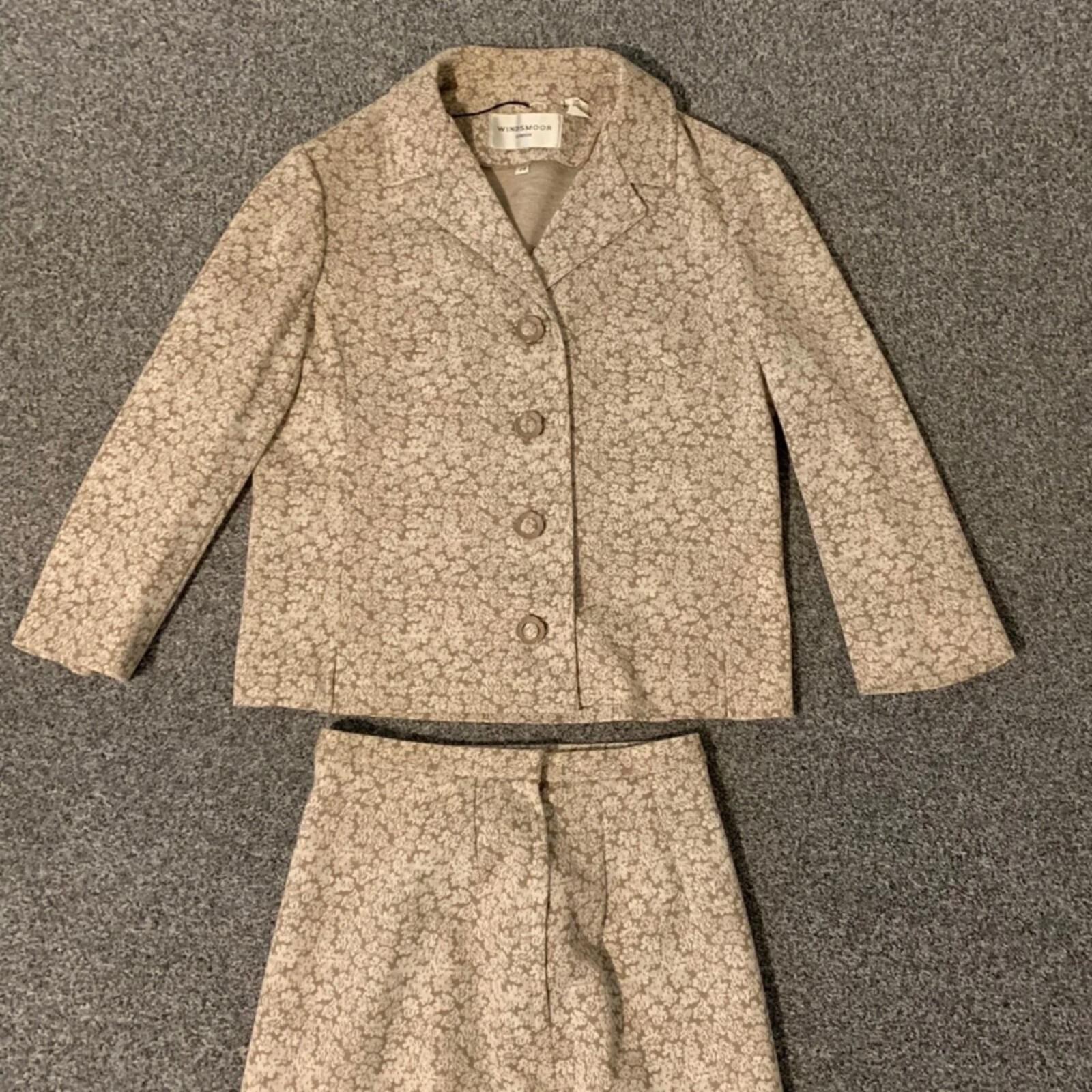 Windsmoor Suit Blazer Skirt Size 14 Beige Wool Vintage