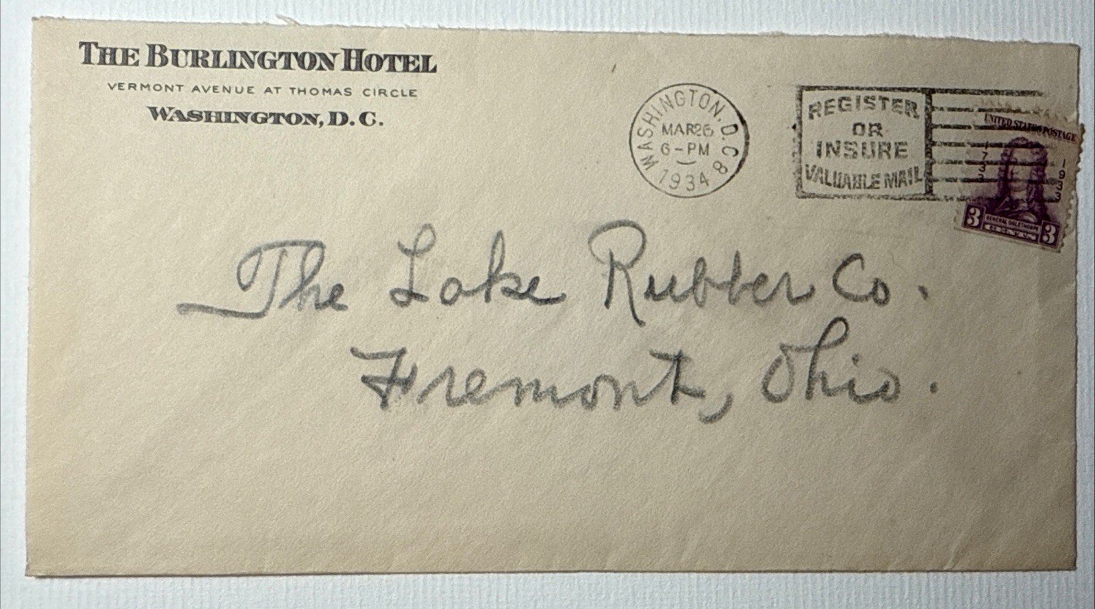 antique 1934 The Burlington HOTEL Washington DC Envelope Vtg antique 1934 The Burlington HOTEL Washington DC Envelope Vtg