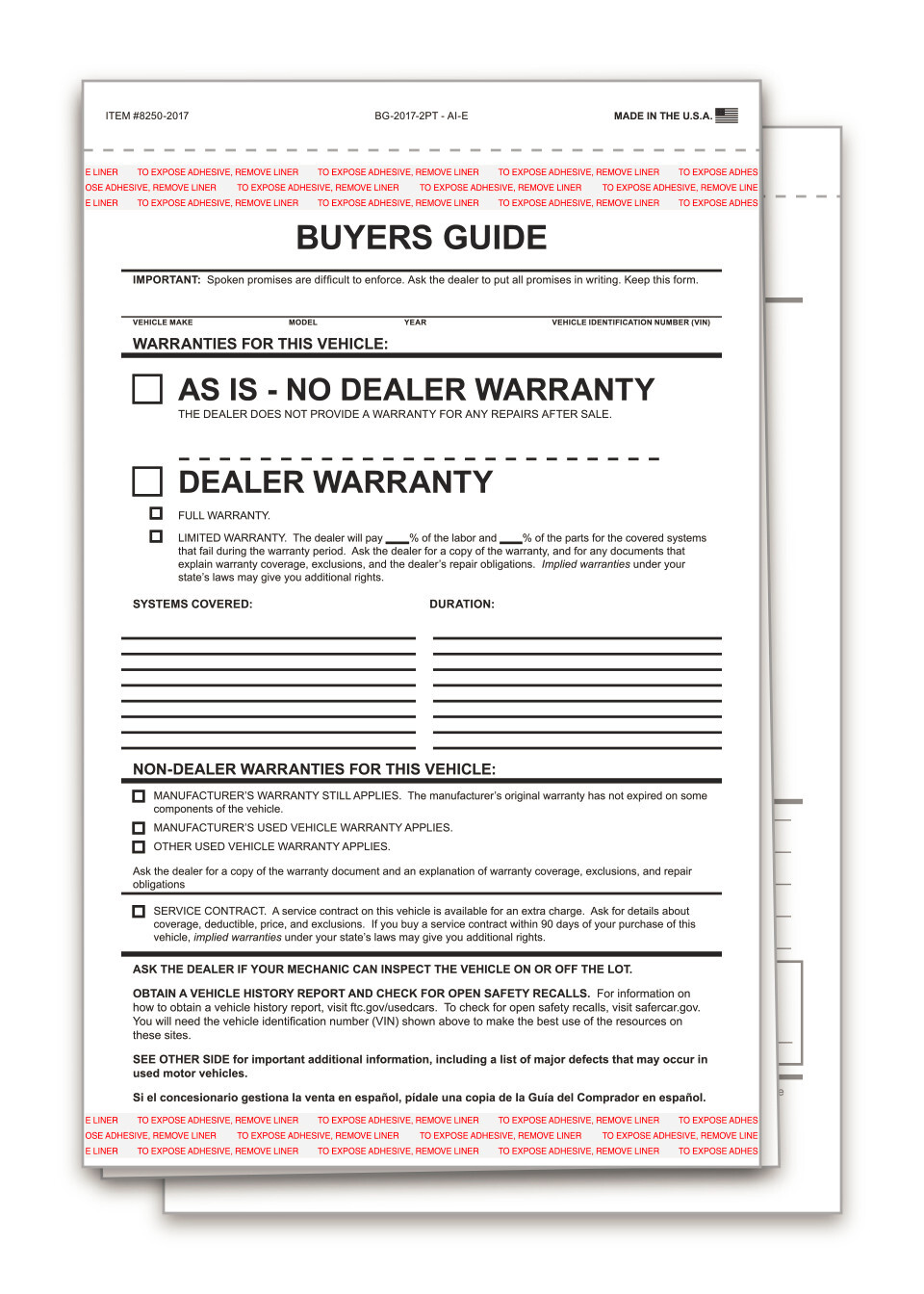 2 Part AS IS Federal Buyers Guides / AS IS Forms