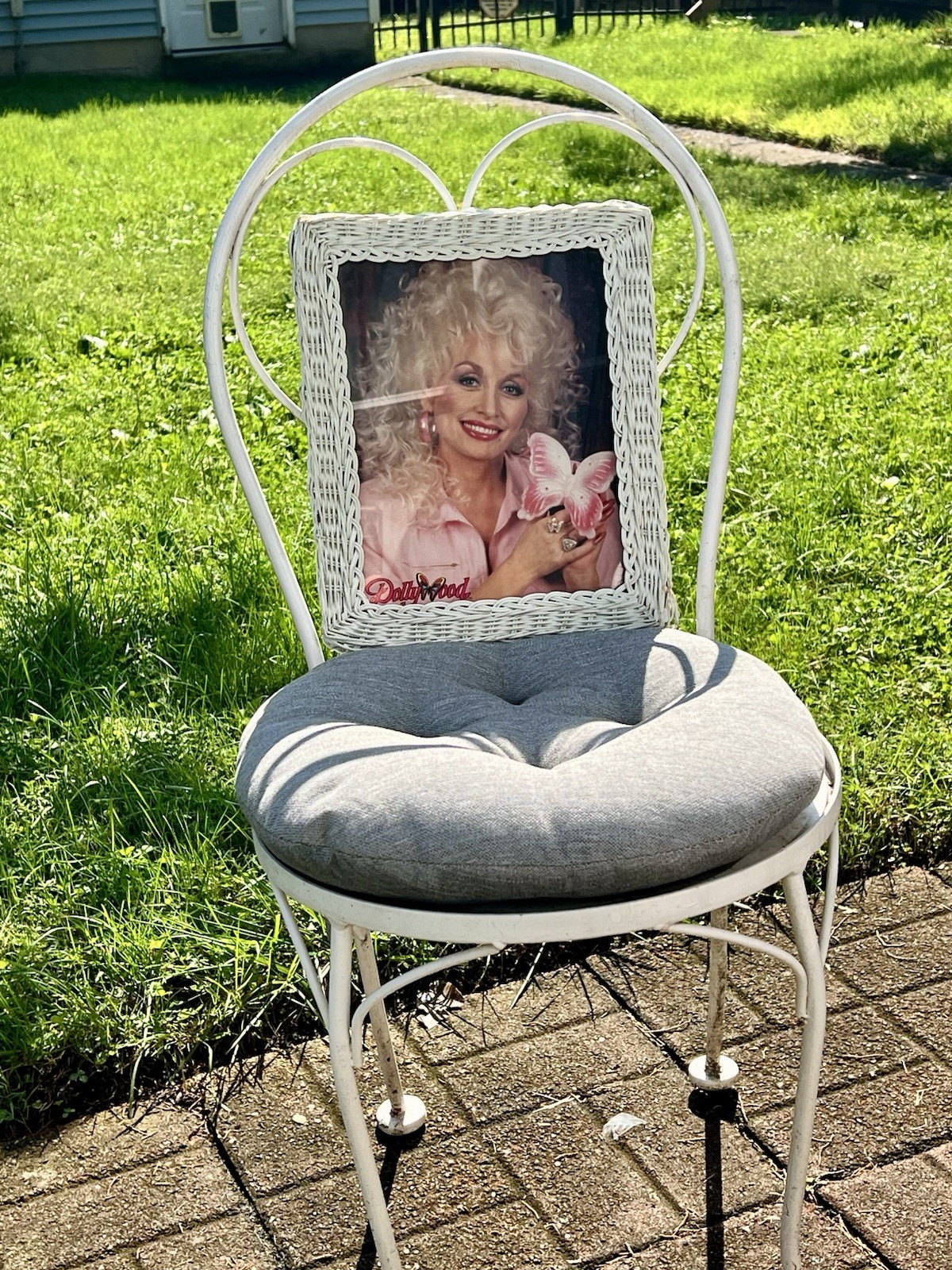Vintage 80s Dolly Parton Dollywood Portrait Glossy White Wicker Frame Butterfly