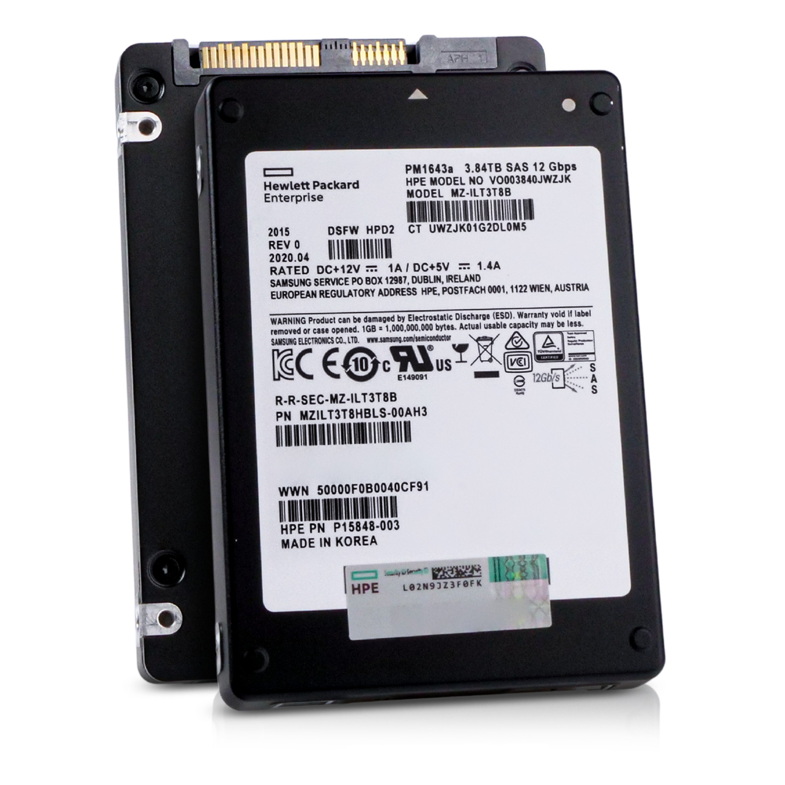 HP/Samsung PM1643a 3.84TB MZILT3T8HBLS SAS 12Gb/s 3D TLC 1 DWPD 2.5