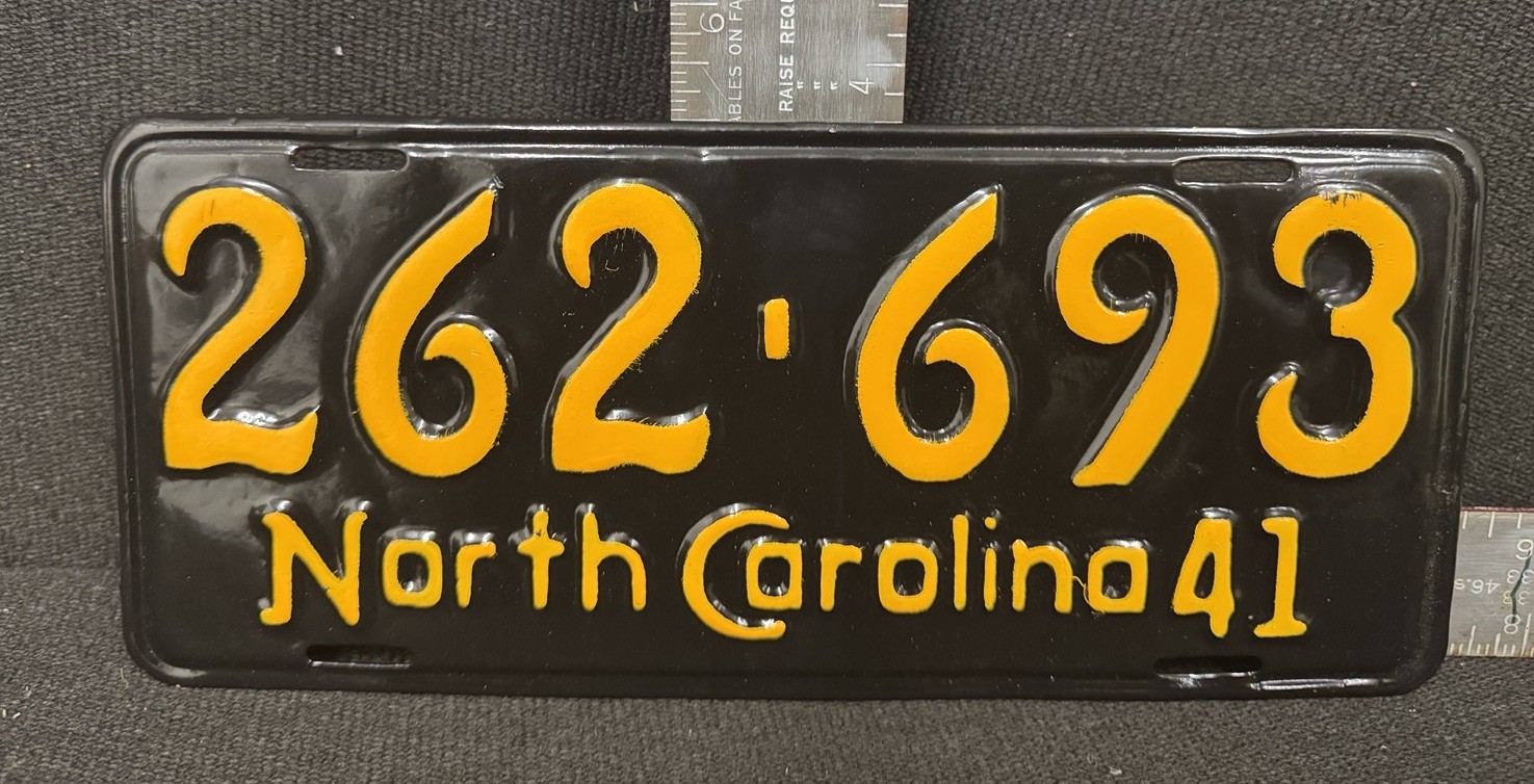 1941 North Carolina License Plate Tag 262 693 1941 North Carolina License Plate Tag 262 693