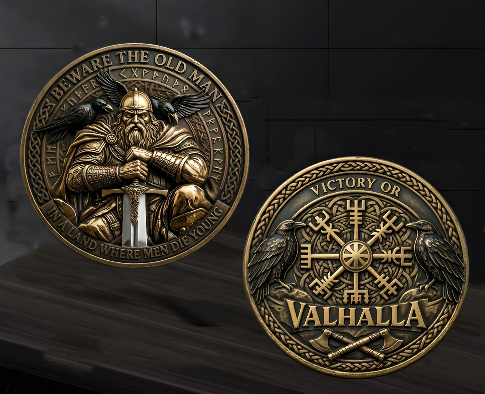 Viking Challenge Coin Odin Valhalla Vegvisir Compass Norse Mythology Token Gift Viking Challenge Coin Odin Valhalla Vegvisir Compass Norse Mythology Token Gift