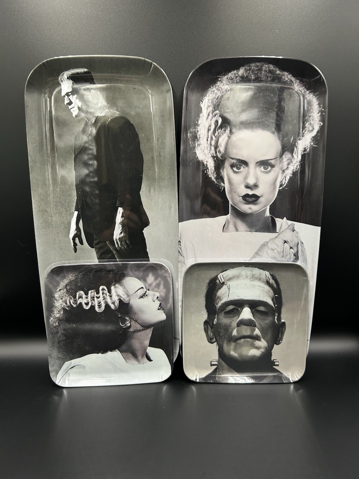 Frankenstein Monster & Bride Universal Monsters Halloween Serving Trays Set/4 Frankenstein Monster & Bride Universal Monsters Halloween Serving Trays Set/4