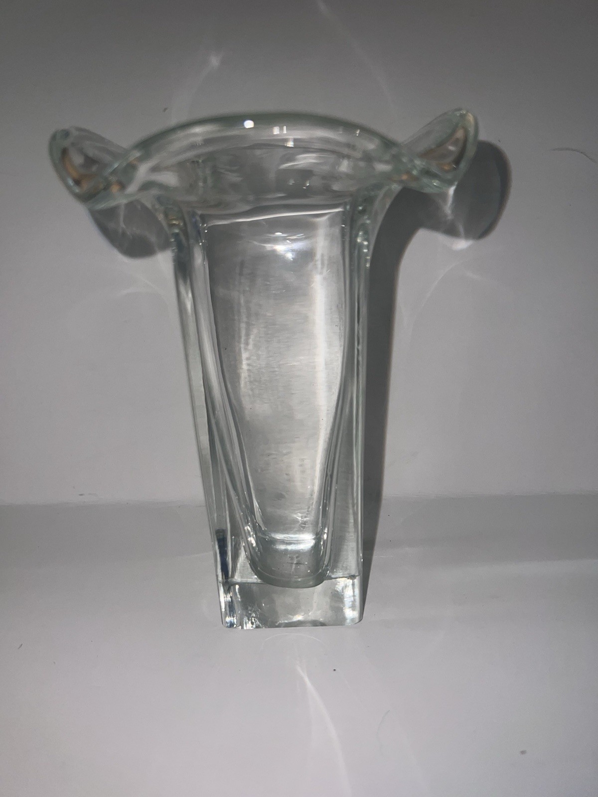 Clear Art Glass Modern Style Vase with Four Flared Petals Clear Art Glass Modern Style Vase with Four Flared Petals