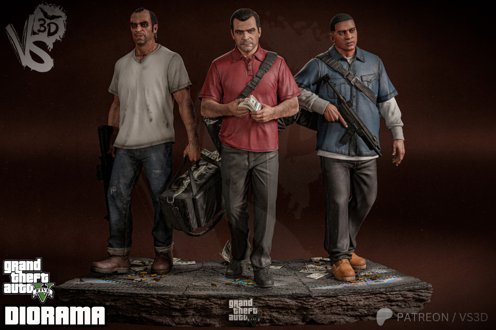 GTA V Unholy Trinity Diorama 1/10 Resin Garage Kit Michael Franklin Trevor Set