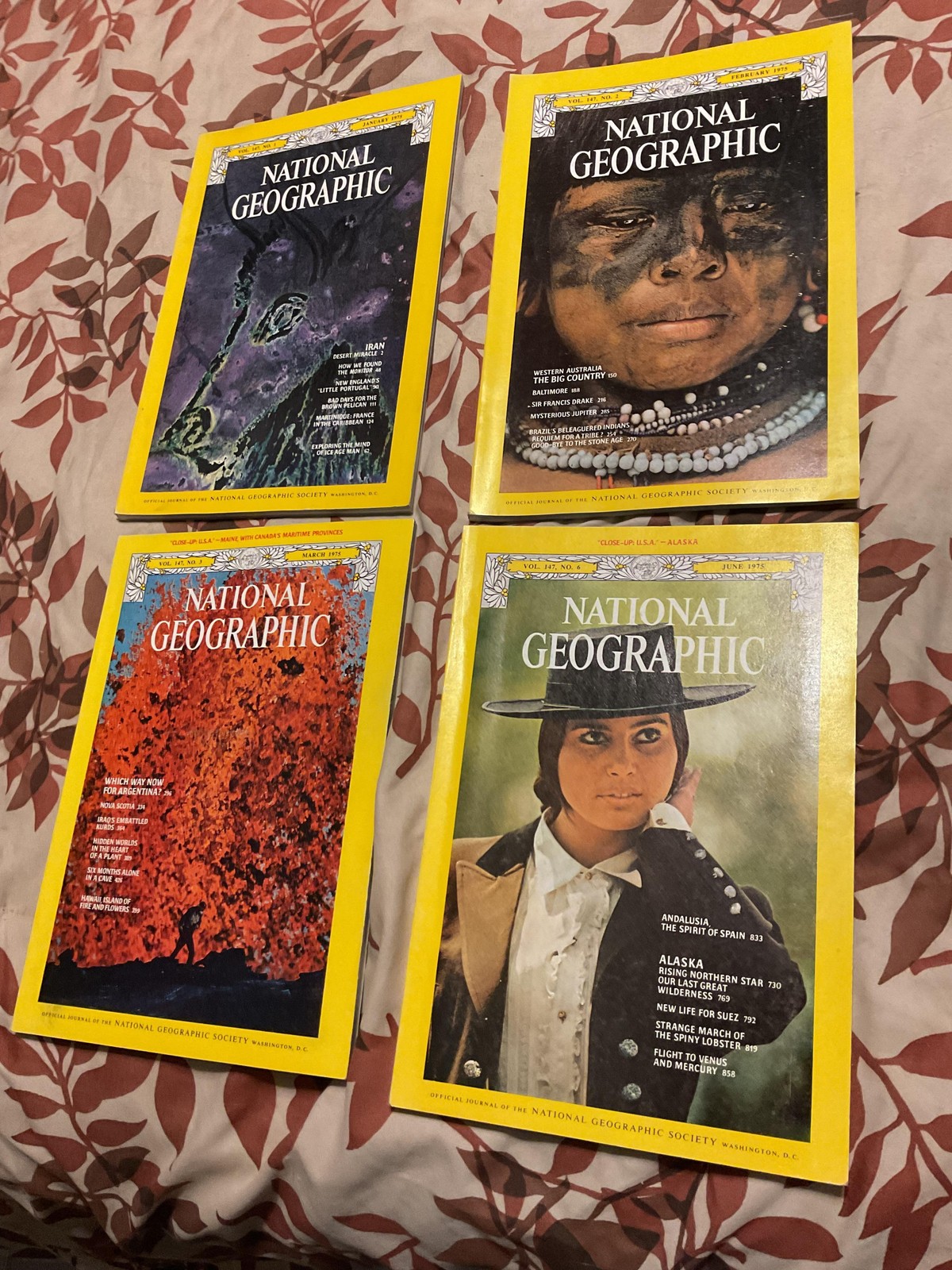Vintage 1975 National Geographic Magazine Lot Of 4 Jan Feb Mar June Issues