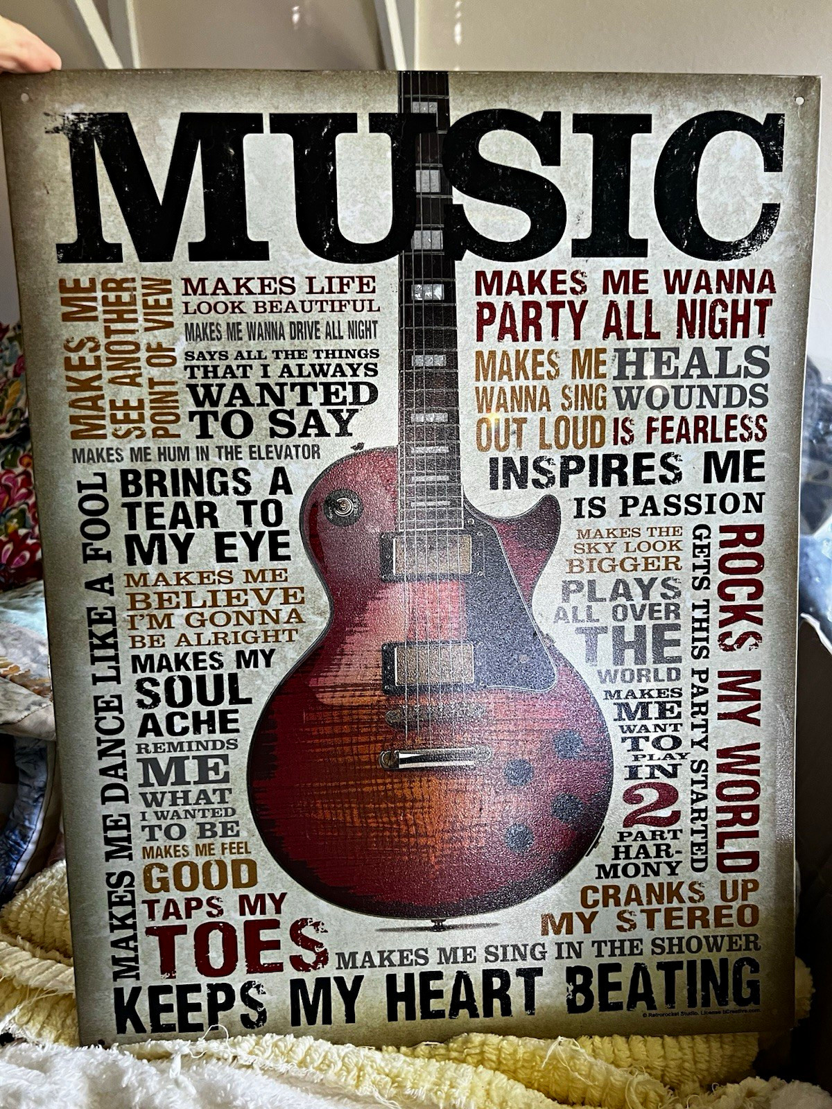 Vintage/Retro Music Guitar Quote metal Wall Sign Vertical Ready To Hang