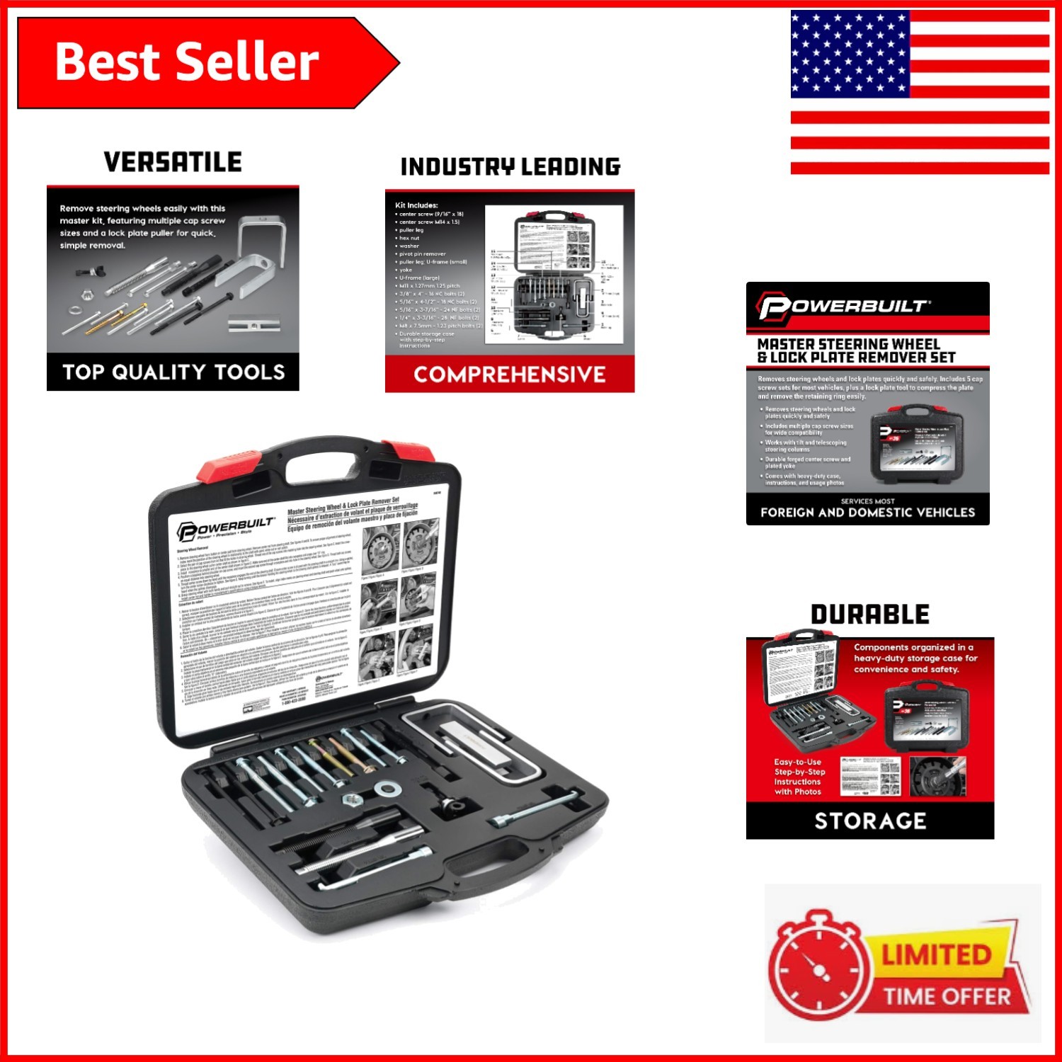 Complete 16-Piece Lock Plate Puller Tool Set for Efficient Steering Repairs