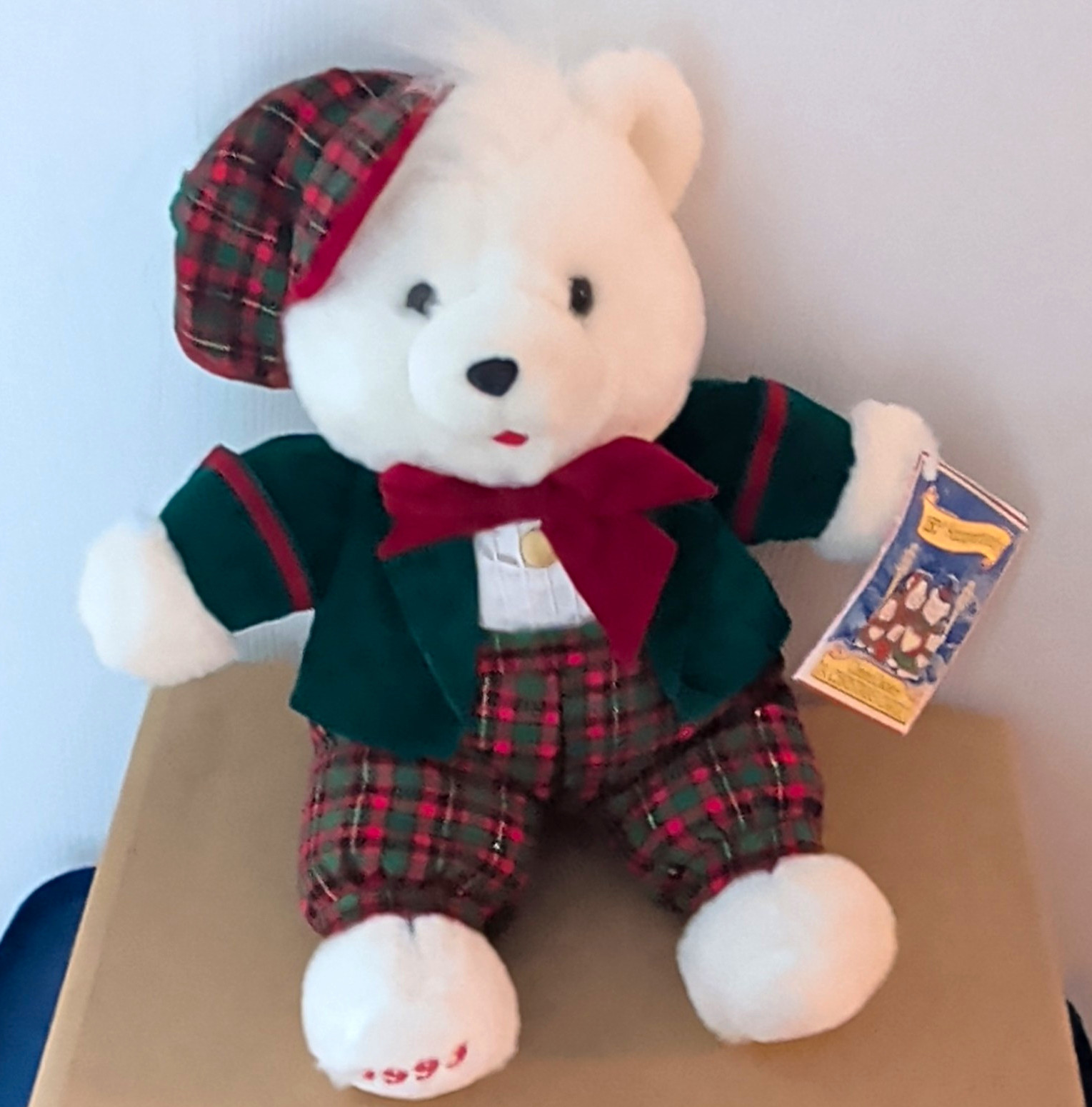 Vtg 1993 K-Mart Christmas Carol White Teddy Bear Plaid Dickens 150th NWT