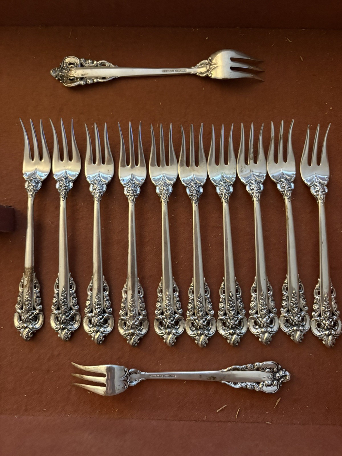 Lot of 12 Wallace Grande Baroque Sterling Silver Cocktail / Seafood Forks