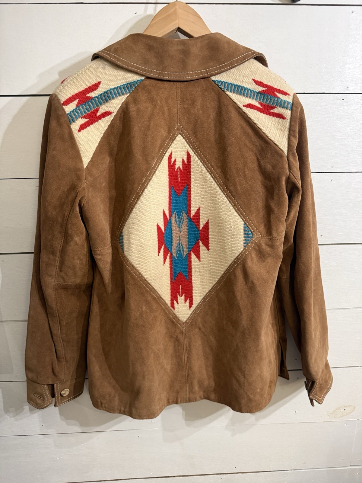 VTG Ms. Pioneer Wear Western Pattern Suede Jacket Brown 1970’s SZ 14 New Mexico