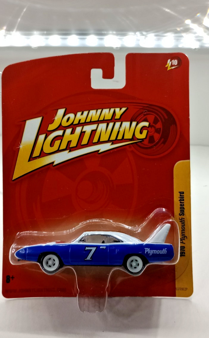 2010 Johnny Lightning 1970 PLYMOUTH SUPERBIRD ~ Blue White & Red ~ White Wheels