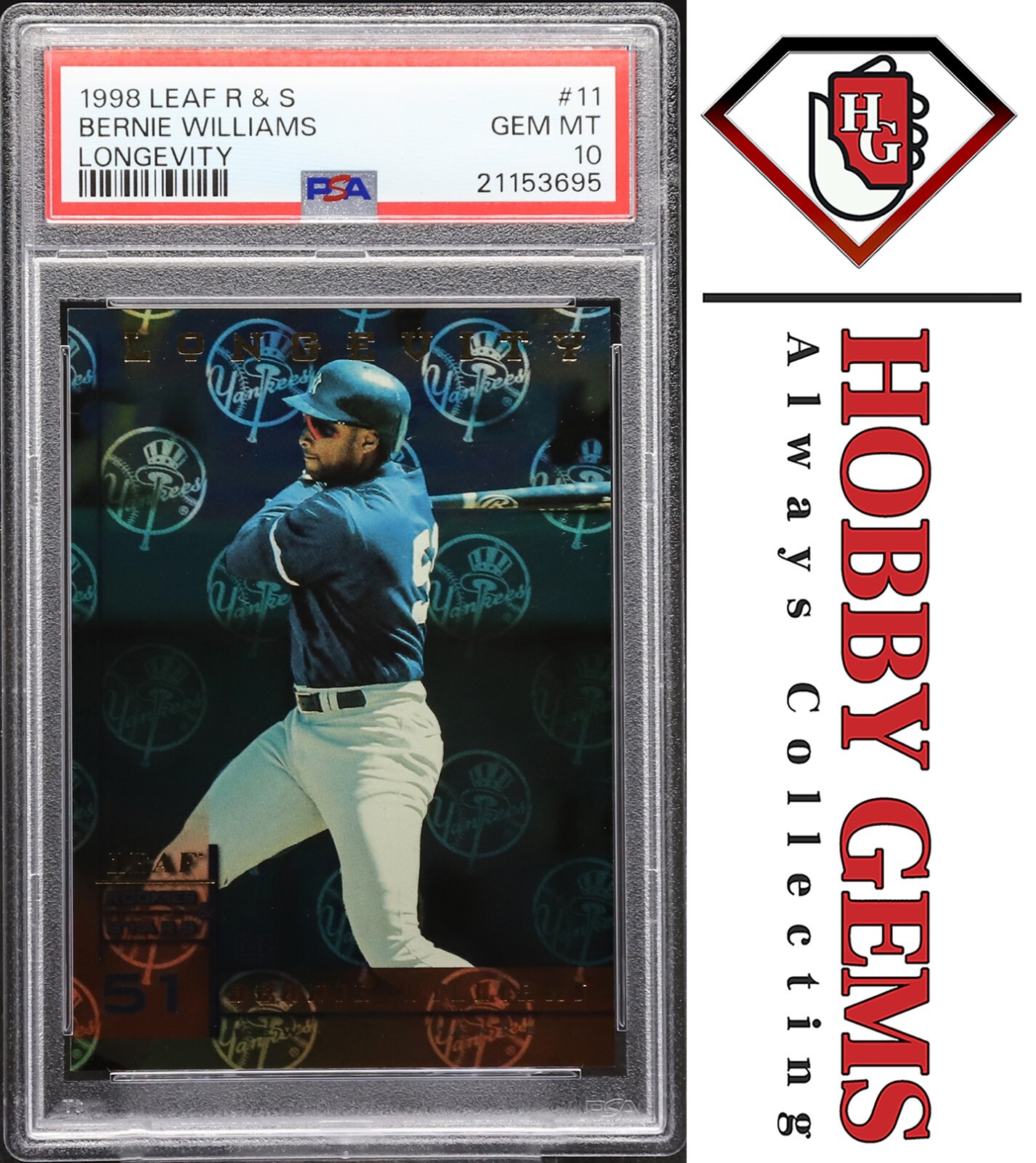 BERNIE WILLIAMS PSA 10 1998 Leaf Rookies & Stars Longevity #11 34/50 Pop 1