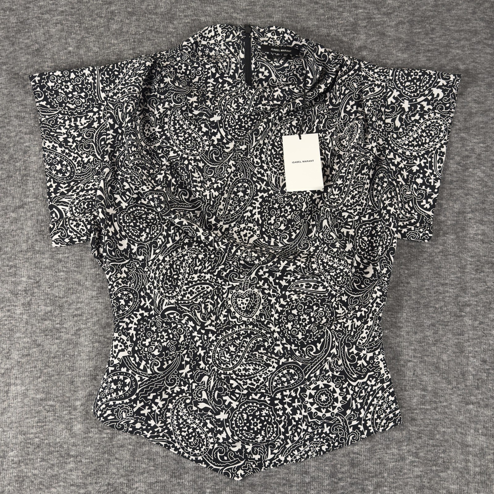 Isabel Marant Brinlya Top Womens 38 Black White Silk Paisley Print Shirt
