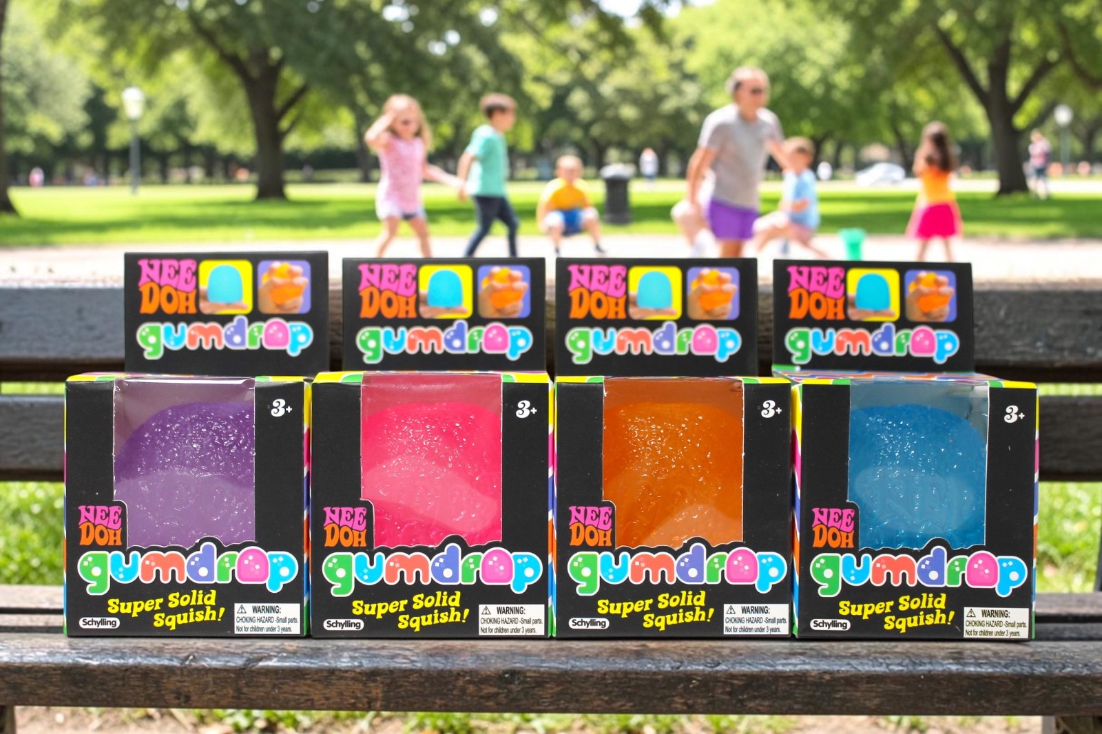 Needoh Gumdrop - 4 Pack (Purple, Pink, Blue, Orange) Squish Fidget Stress Toy